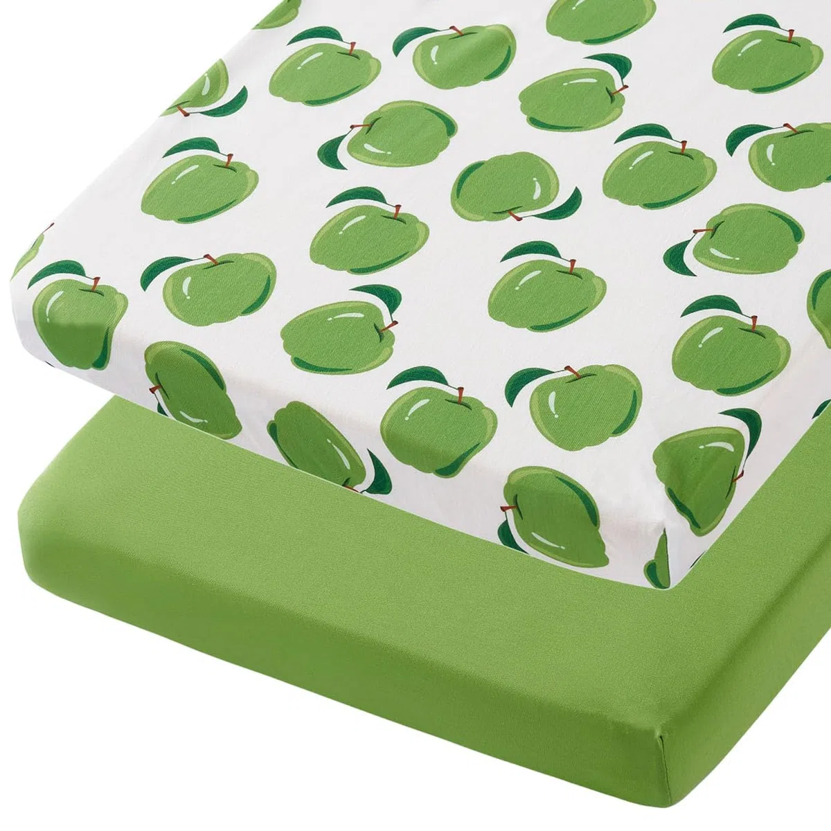 TILLYOU Spannbettlaken für Kinderbetten, 2er-Pack, Packung und Spiellaken für Kleinkindermatratzen, weich und atmungsaktiv, 96,5 x 61 cm, Pack n Play Matratzenbezug, Apfel- und Fruchtgrün