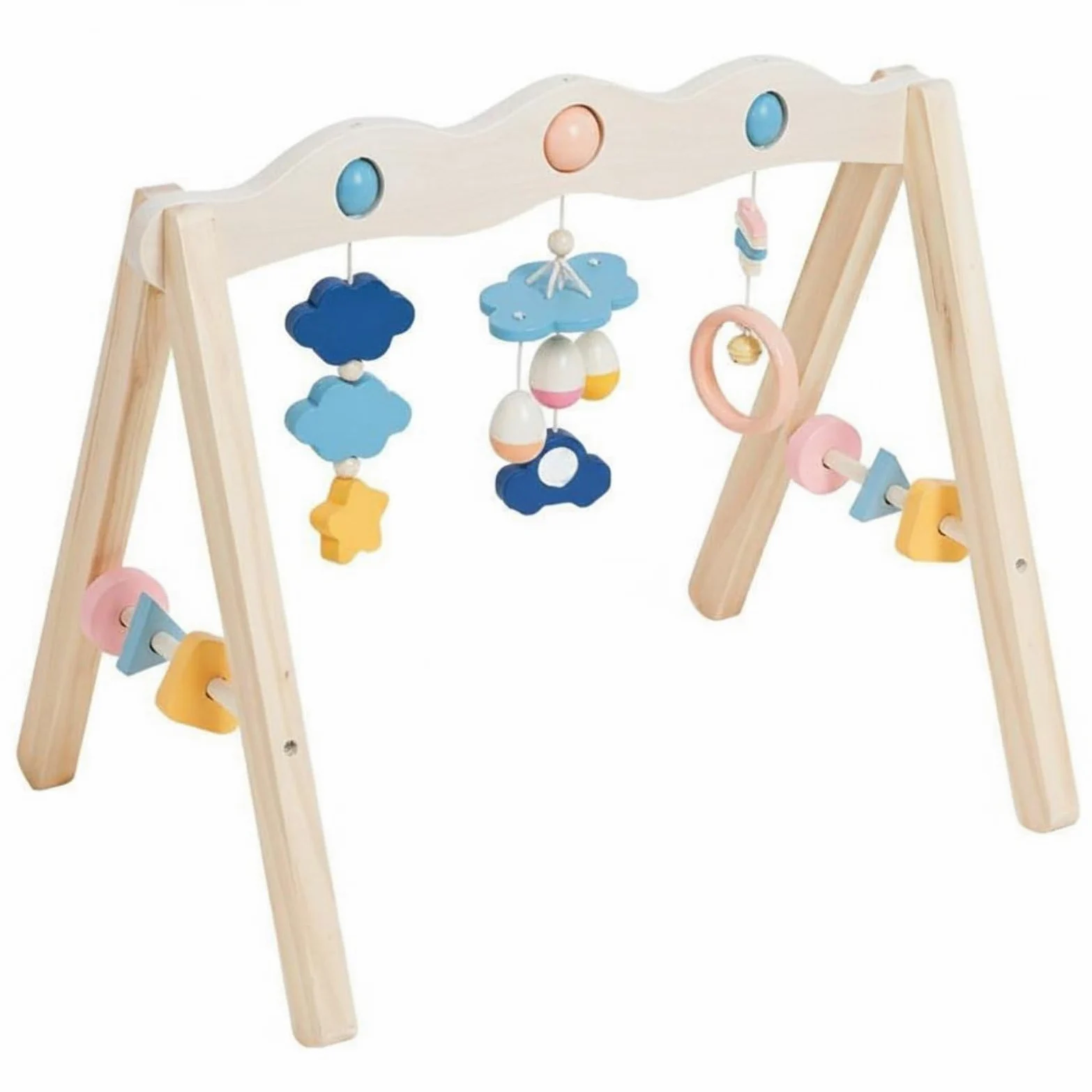 Kinder Fitnessständer Babyspielbogen Holz Spielrahmen Aktivitätsbogen Motoriktrainer mit Stabilem Buchenholz Rahmen Und Hängenden Formen Unterstützt