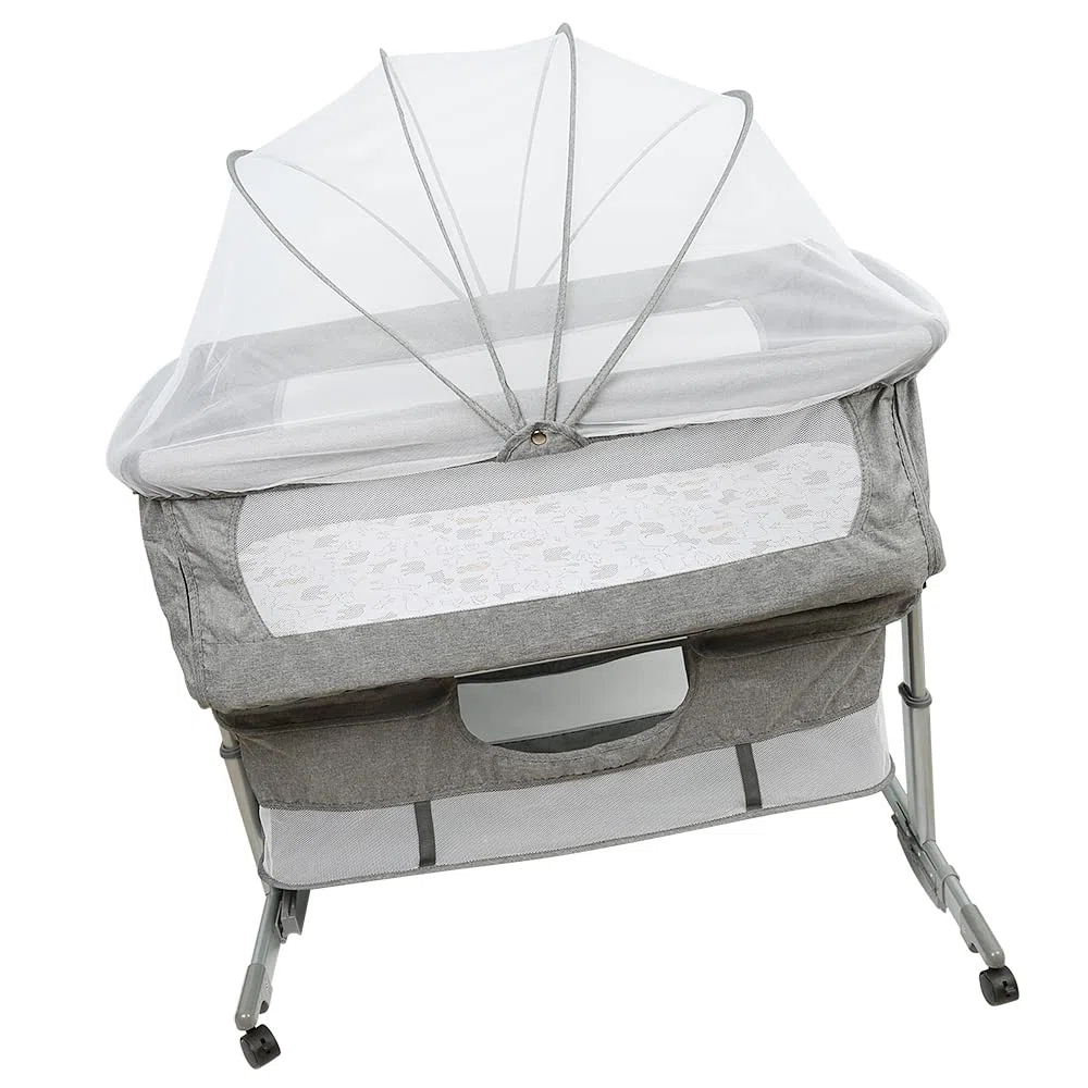 OHMG 3 in 1 Babybett,Beistellbett mit Aufbewahrungskorb,Wiege,Höhenverstellug und Einstellung der Neigung der Matratze,4 Räder mit Bremse Ergonomische Matratze,Verstellbarer,Tragbares