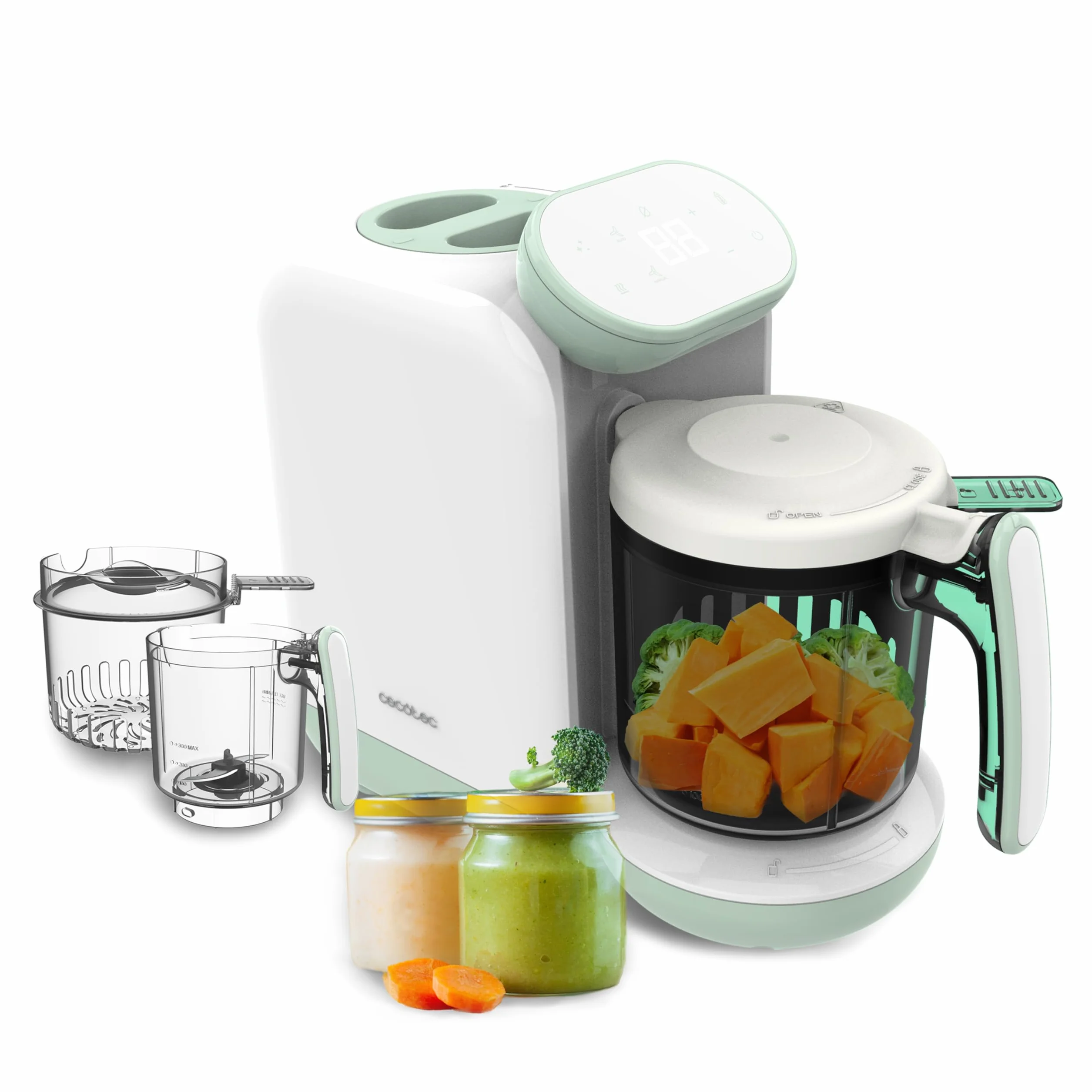 Cecotec Küchenroboter für Babys - Lebensmittelprozessor - Nana BabyCare FoodProcessor. Kocht, püriert, sterilisiert und erwärmt Babyflaschen, BPA-frei, geeignet Obst, Gemüse und Fleisch, Rezeptbuch