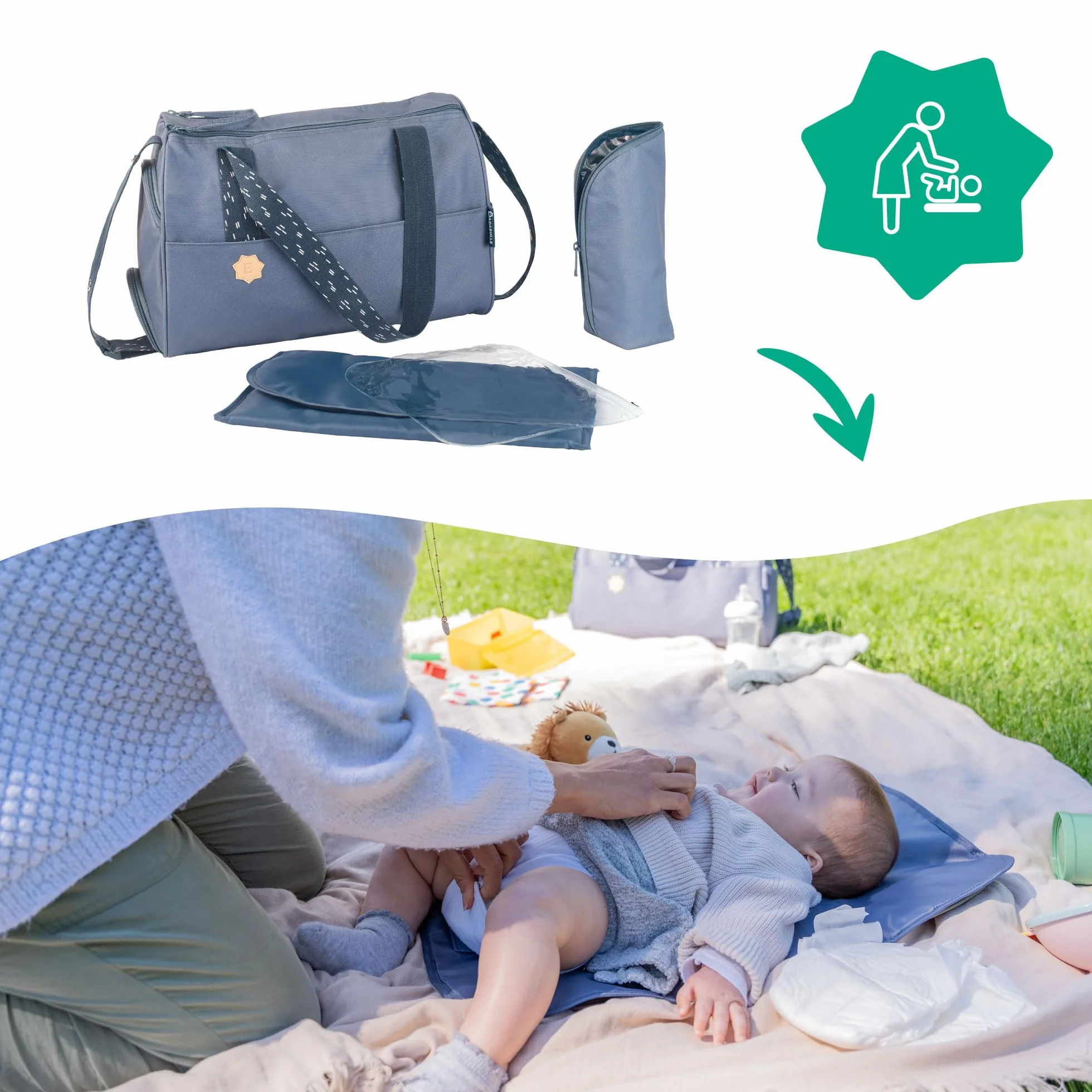 Badabulle Wickeltasche Pocketstyle - Kinderwagentasche inklusive Wickelzubehör