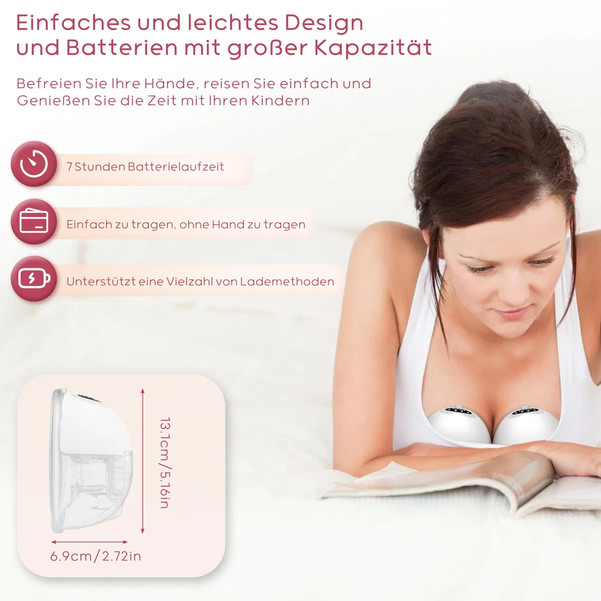 Milchpumpe Elektrisch tragbare, Elektrische Milchpumpe Handsfree 4 Modi, 12 Stufen, komfortabler Flansch, Starke 300 mmHg Saugleistung, leise abpumpen mit Ersatzzubehör im Lieferumfange (2 Packs)