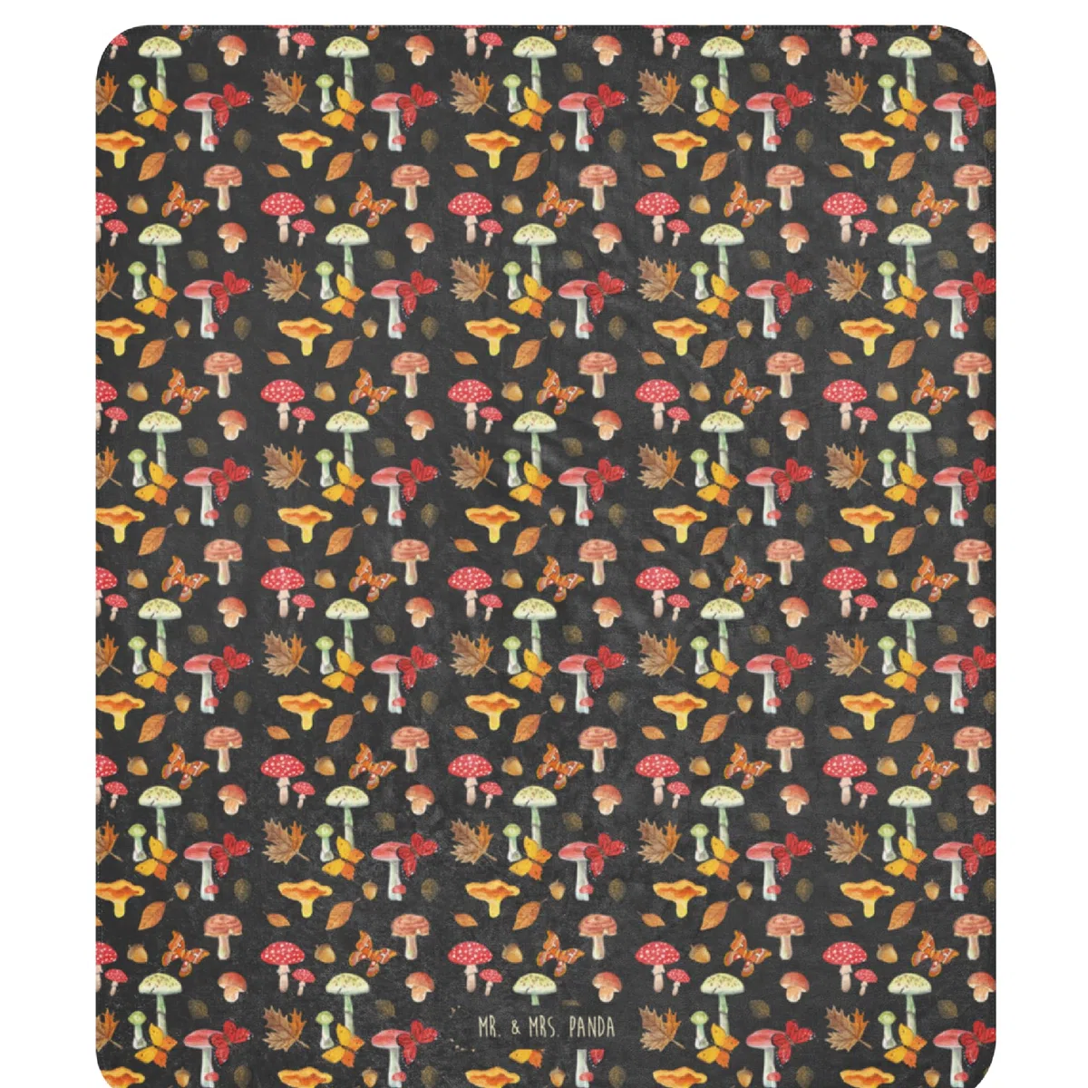 Mr. & Mrs. Panda Decke Pilze Schmetterlinge 130 x 155 cm - Geschenk, Heimdecke, Schmetterling Muster, Nachtfalter, Kuscheldecke, Tagesdecke, Sofadecke, Schmusedecke, Pilz