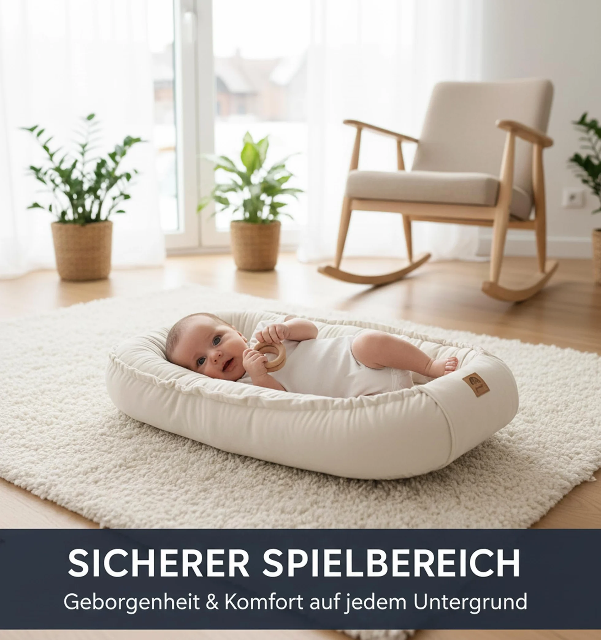 PIMKO Multifunktionale 2seitig Babynest Kuschelnest Kokon für Babys Nestchen antiallergischre Neugeborene Kokon 55 x 90cm Velvet - Beige mit Klappe