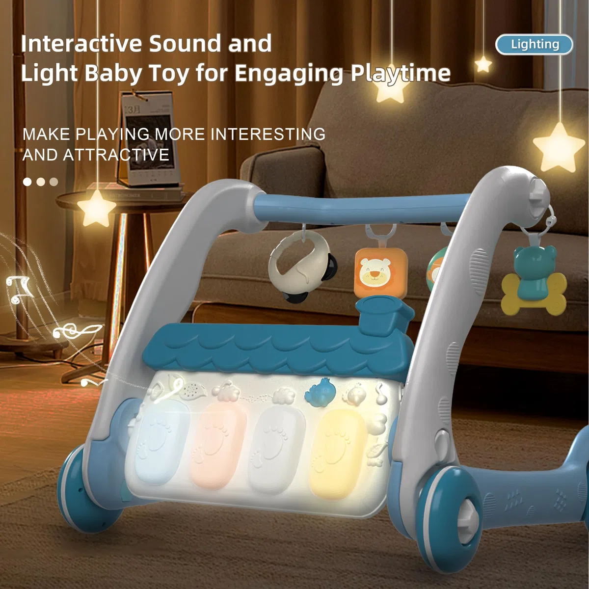 Baby-Piano-Spielmatte, Aktivitäts-Fitnessstudio und Aktivitätscenter-Fitnessstudio, 2 in 1 (Blue)