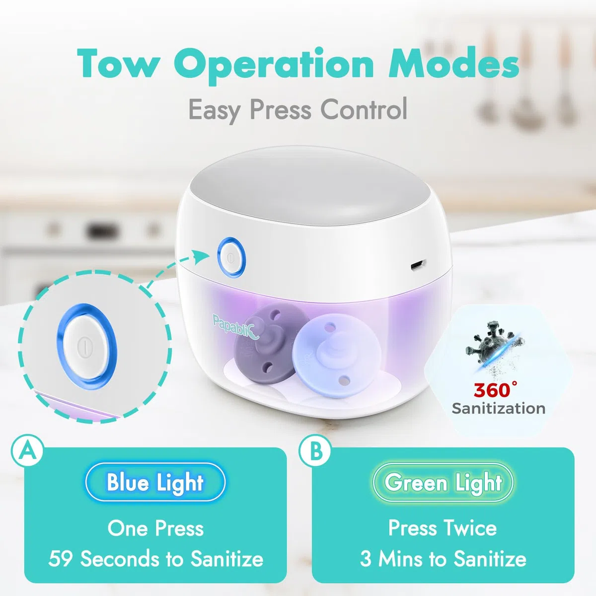 Papablic Tragbares UV-Licht-Desinfektionsmittel, Mini-UV-C-Desinfektionsbox für Schnuller und mehr, 99,99% Desinfektion in 59 Sekunden, wiederaufladbar über USB