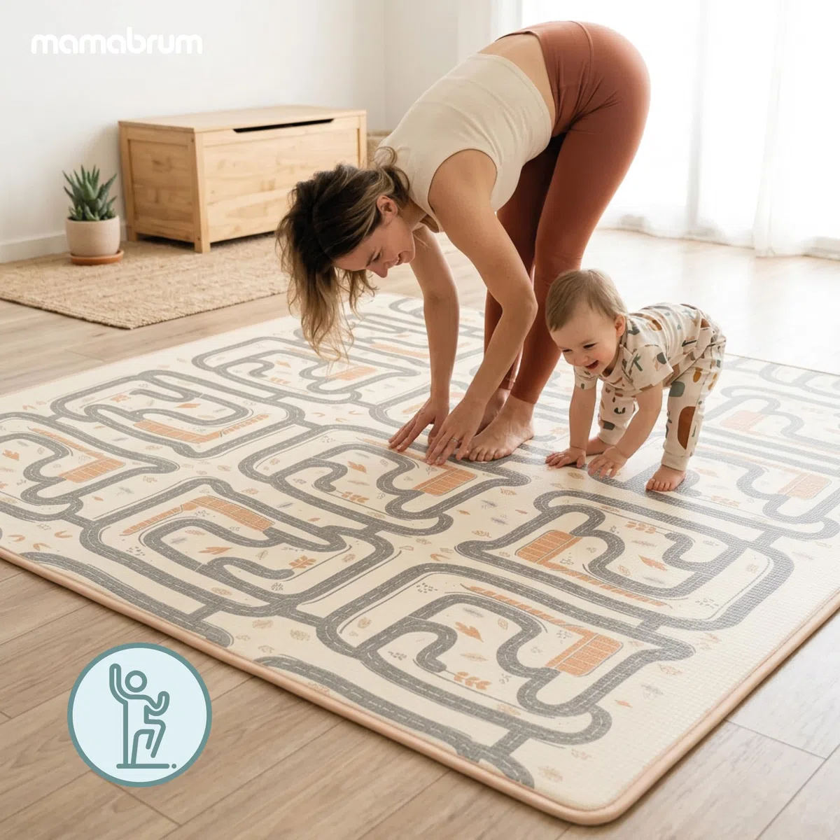 Mamabrum XPE Spielmatte 180x150x1,5 cm Wald & Straßen | Beidseitige XPE-Spielmatte 180x150 cm mit 1,5 cm Stärke, wasserfest und ideal ab Geburt.