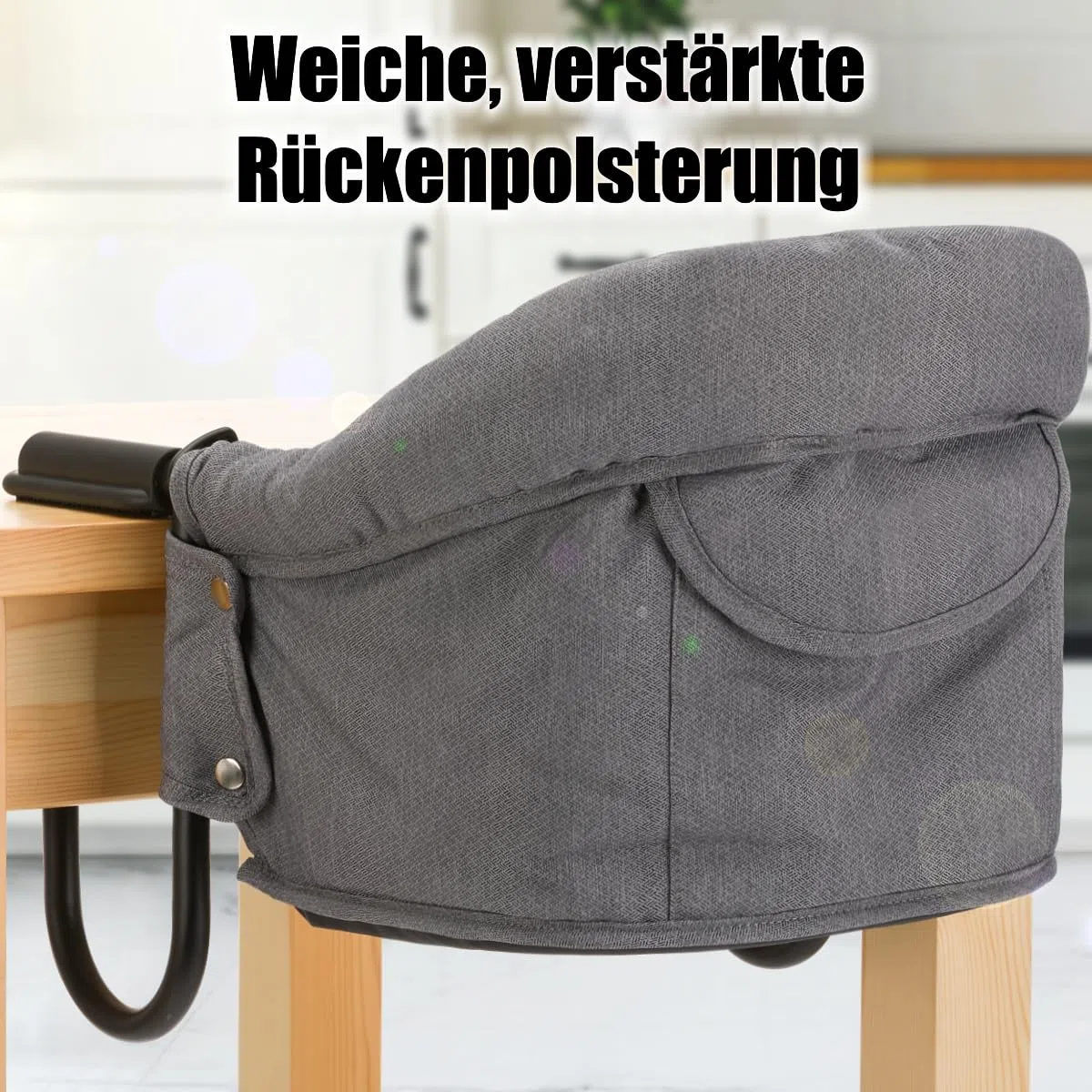 Faltbarer Tischsitz Hochstuhl Stuhlsitz bis 15kg praktisch für Zuhause und Unterwegs (Grau)