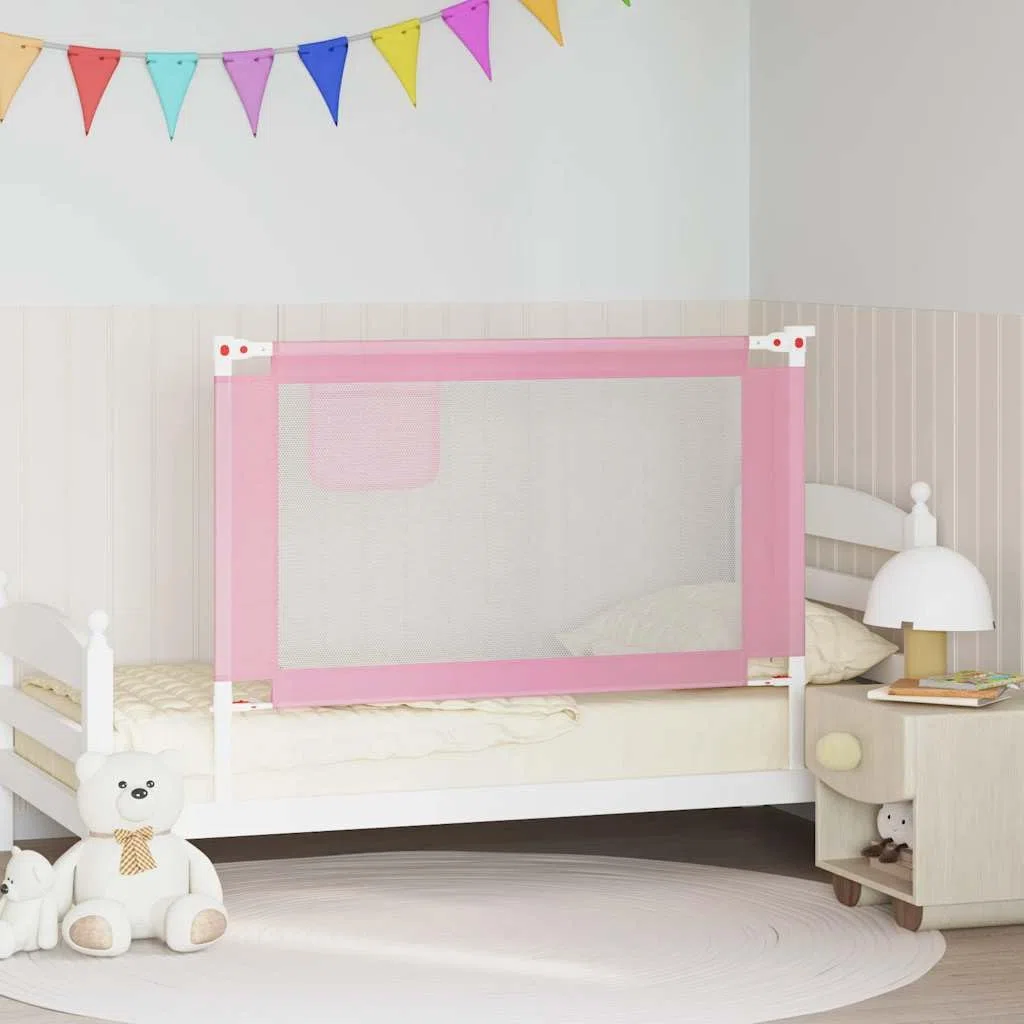 Kleinkind-Bettschutzgitter Rosa 120x25 cm Stoff mit höhenverstellbarem Seitengitter, klappbar, für Babybett, Elternbett, Familienbett, Sicherheit beim Schlafen, Absturzsicherung