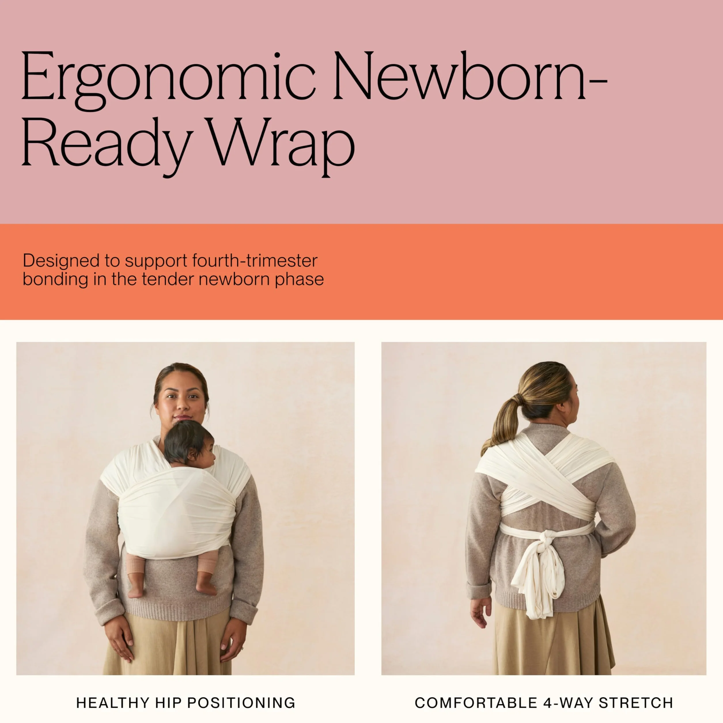 Ergobaby Babytragetuch für Neugeborene ab Geburt bis 11,3 kg, Aura Knit Tragetuch aus recycelten Stoffen, Elastisch und atmungsaktiv, Sling Wickeltuch unisex, Cream