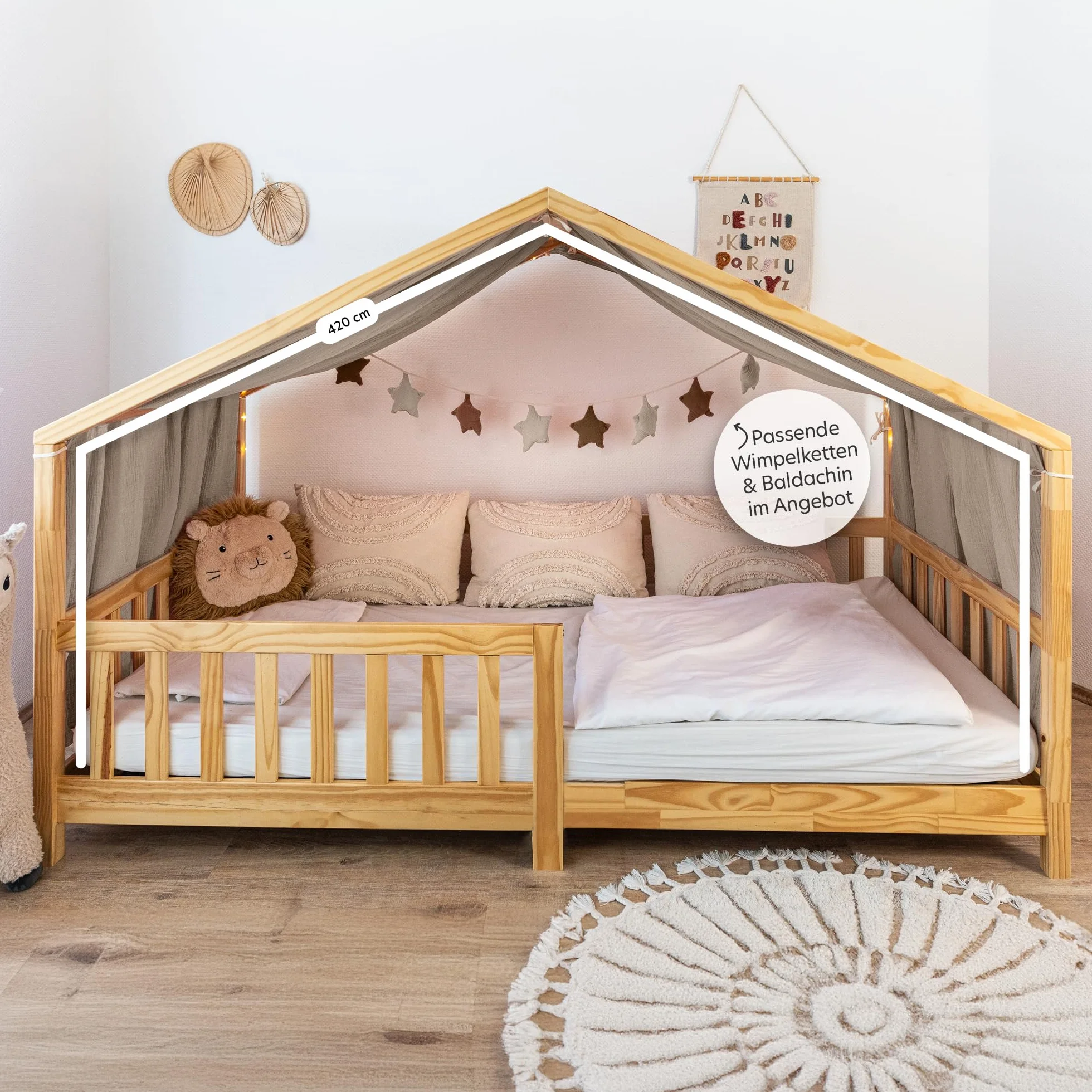 lilimaus Hausbett Himmel [in 12 Farben] Betthimmel Hausbett aus 100% Baumwolle Musselin - Stoffhimmel für Hausbett Deko Mädchen & Jungen - Himmel für Hausbett Kinder - Bett Vorhang Kinderbett