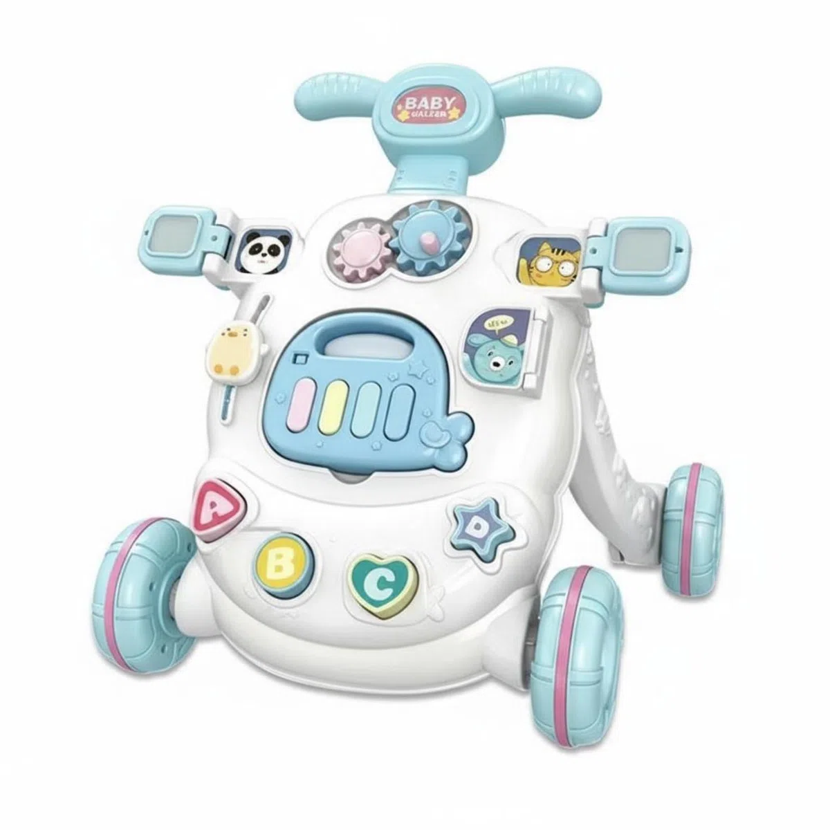 kindlauflernwagen mit Spielbrett aktiv aktivitäts-lauflernhilfe multifunktional lauflernwagen für babys, zimmer, wohnbereich, Blue Basic Battery