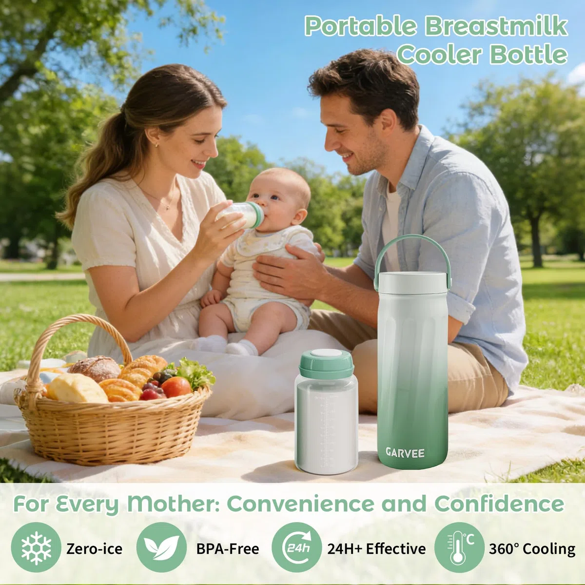 GarveeHome Muttermilch-Aufbewahrungsbox 22oz Mit Edelstahl-Chiller | 24h Kühlleistung, tragbar, doppelter Flaschenschutz, ideal für Reisen und Arbeit.