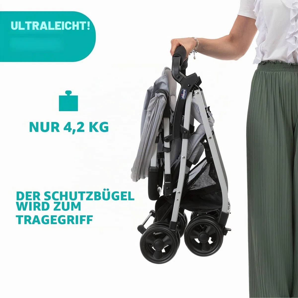 Chicco OHlalà 3 Ultra-Leichtgewicht Kinderwagen von Geburt bis 15 kg, Liege- und Faltbuggy mit großem Einkaufskorb, Kompakt, Regenschutz und Ausziehbares Verdeck