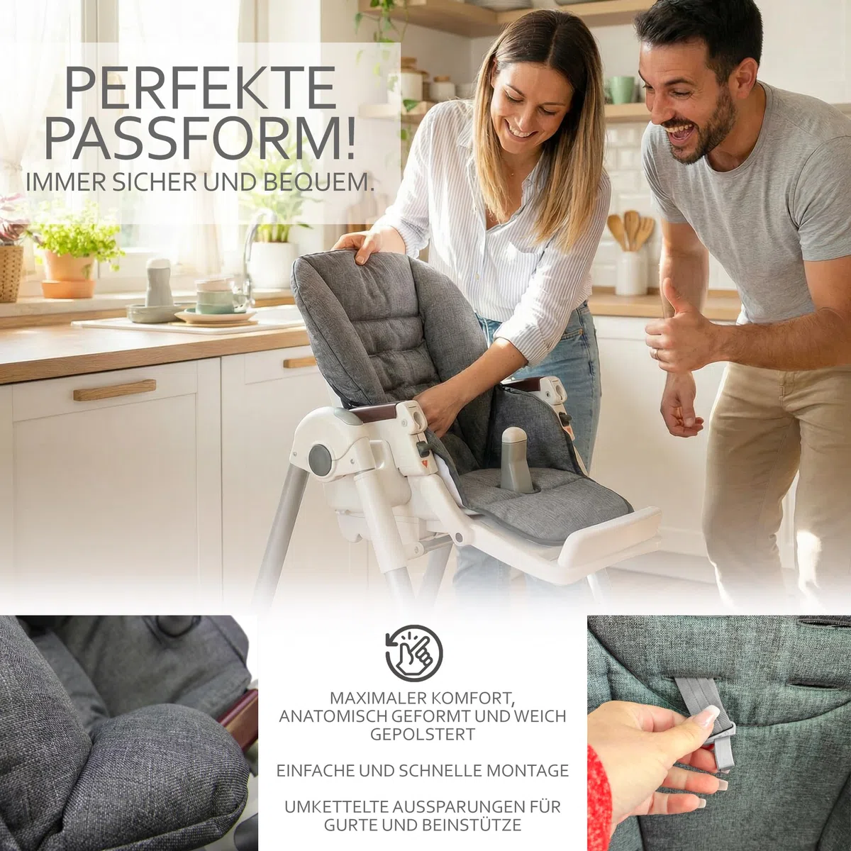 Ersatzbezug Sitzkissen [Bezug für Hochstuhl] kompatibel mit Peg Perego Prima Pappa DINER (dunkelgrau meliert)