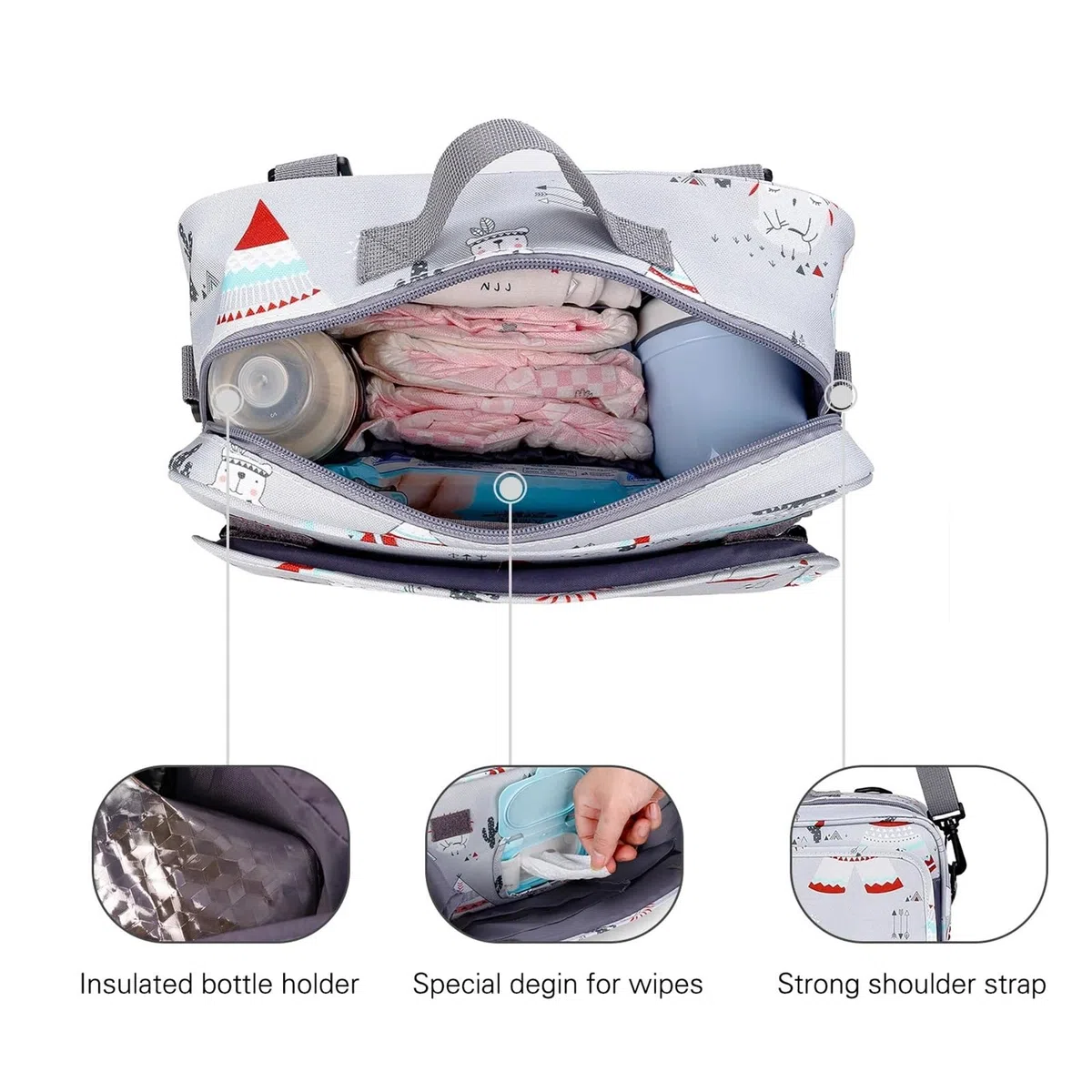 Wickeltasche wasserdichte Kinder-Mumientaschen, modische Drucke for Wiederverwendbare Umstands-Wickeltaschen, Wetbags mit Doppelgriff(Panda)