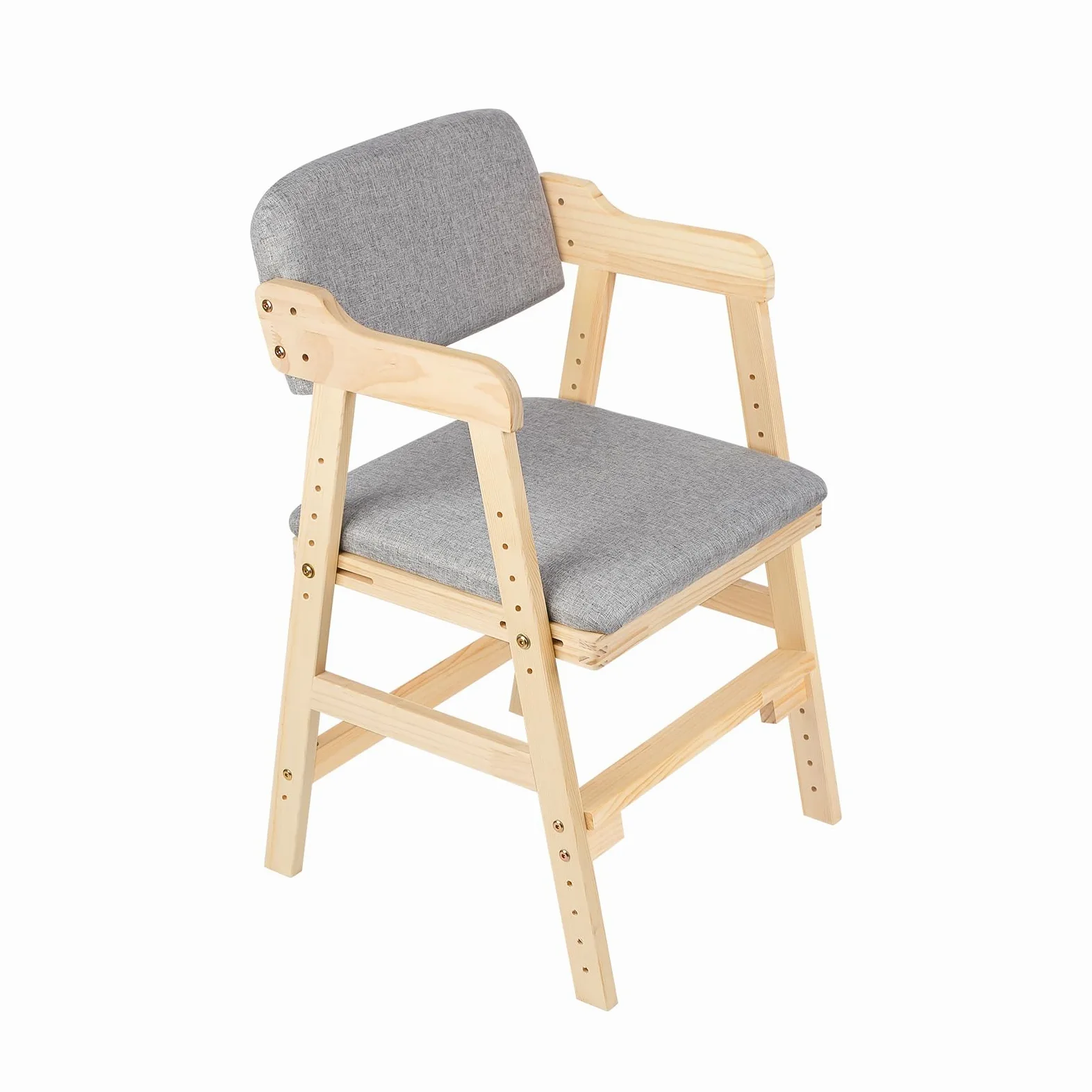 Hochstuhl aus Holz, verstellbar, Lehrstuhl,kinderstuhl,hochstühle,bis 90 kg für Kinder und Erwachsener aus hochwertigem Buchenholz, 1-12 Jahre,48 x 46 x 78 cm – Grau