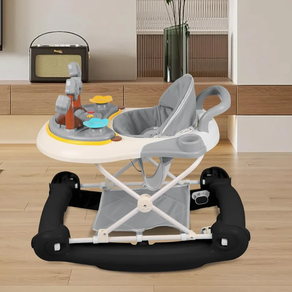 5-in-1 Lauflernhilfe für Babys, 5 Höhenverstellung und Klappbar, Gehfrei Babywalker ab 6 Monate, bis zu 20 kg mit Fußmatte+Schub+Sonnenschutz (Schwarz)
