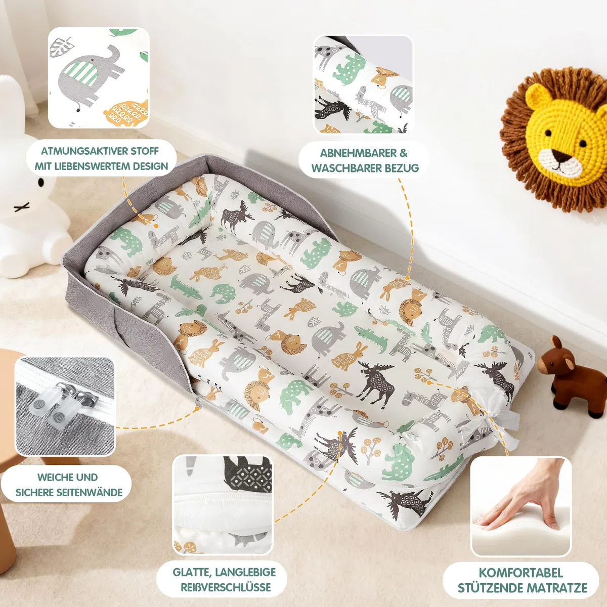 Babynest Babynestchen Neugeborene Baby Nestchen Tragbar 0-24 Monate, Nestchen Baby Waschbar mit Verstellbarem U-Fußsack,Tragbar & Verwandelt Sich In Rucksack,Baby Erstausstattung Neugeborene