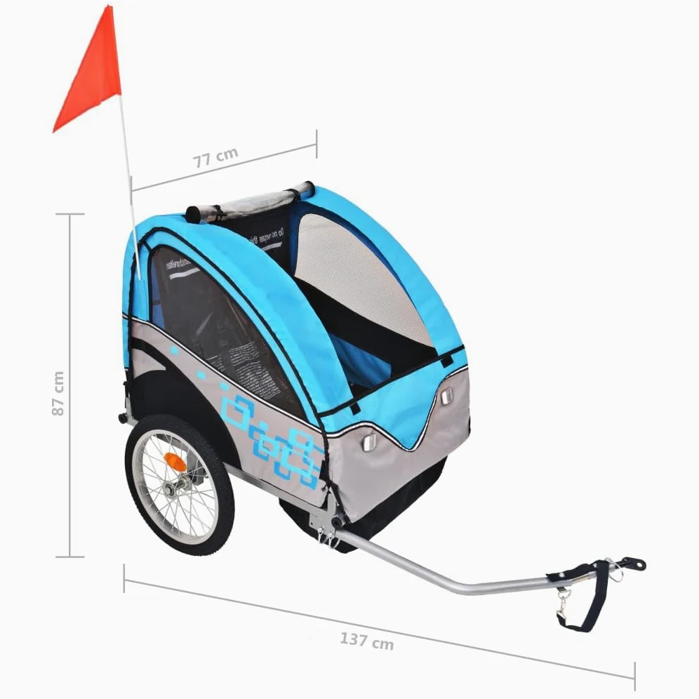 Fahrradanhänger Kinder Rot und Schwarz mit Tragkraft, Stahlrahmen, Allwetter-Verdeck, Reflektoren, Klappbar, Zweisitzer mit Sicherheitsgurt für Outdoor Radtour und Transport