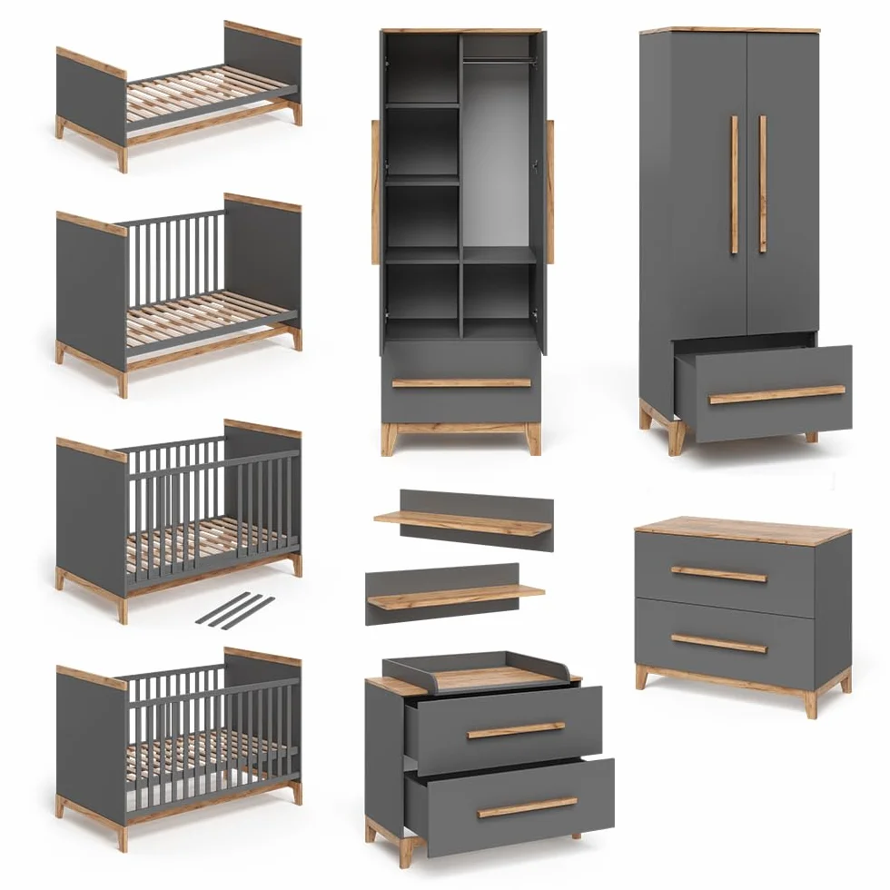 VitaliSpa Kinderzimmer-Set Malia, Grau/Eiche, 4er Set, zur Erweiterung mit weiteren Malia Möbelstücken geeignet