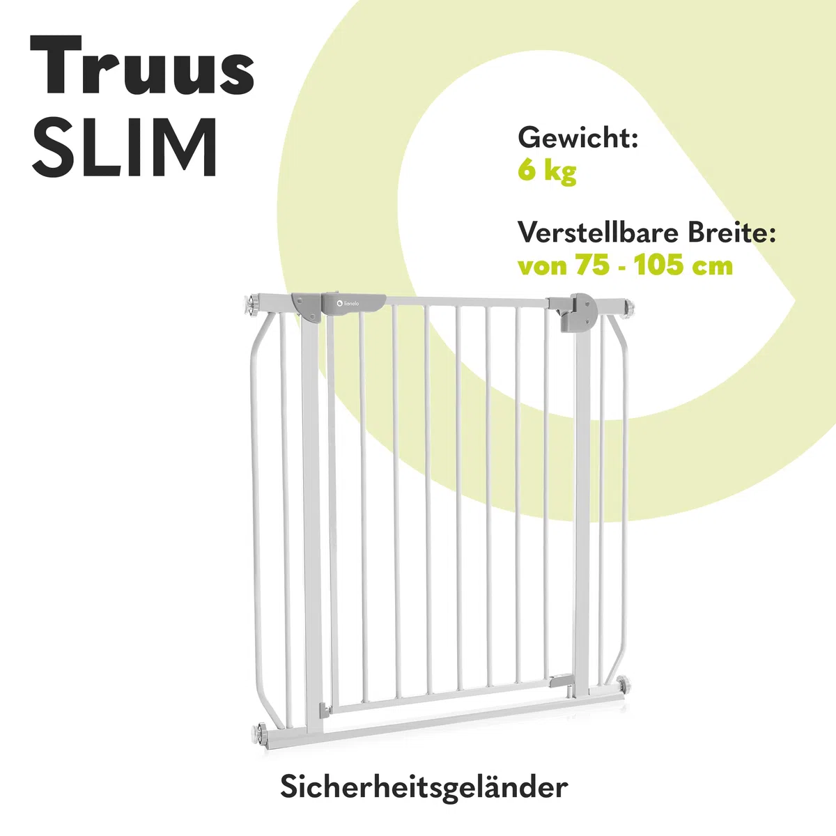 Lionelo Truus Slim Treppenschutzgitter ohne Bohren 75–105 cm | Baby Türschutzgitter mit Erweiterung, Auto Close, Doppelte Sicherung, Beidseitig Öffnend, Niedrige Schwelle