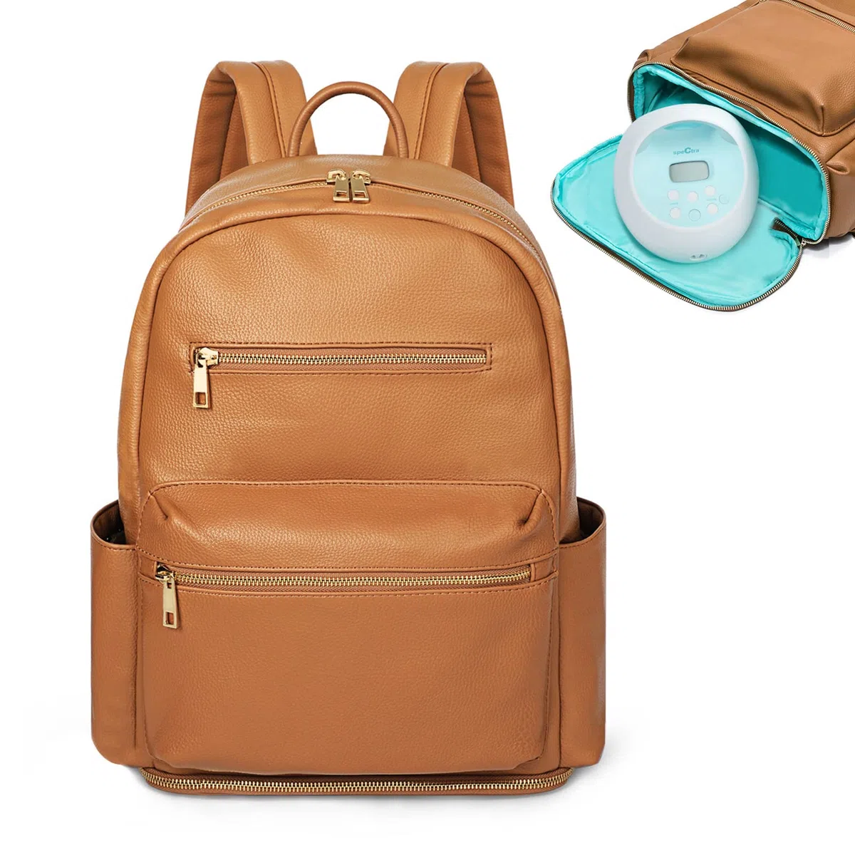 MOMINSIDE Wickeltaschen-Rucksack, Leder-Rucksack, passend für die meisten Milchpumpen, Milchpumpentasche, Muttertasche