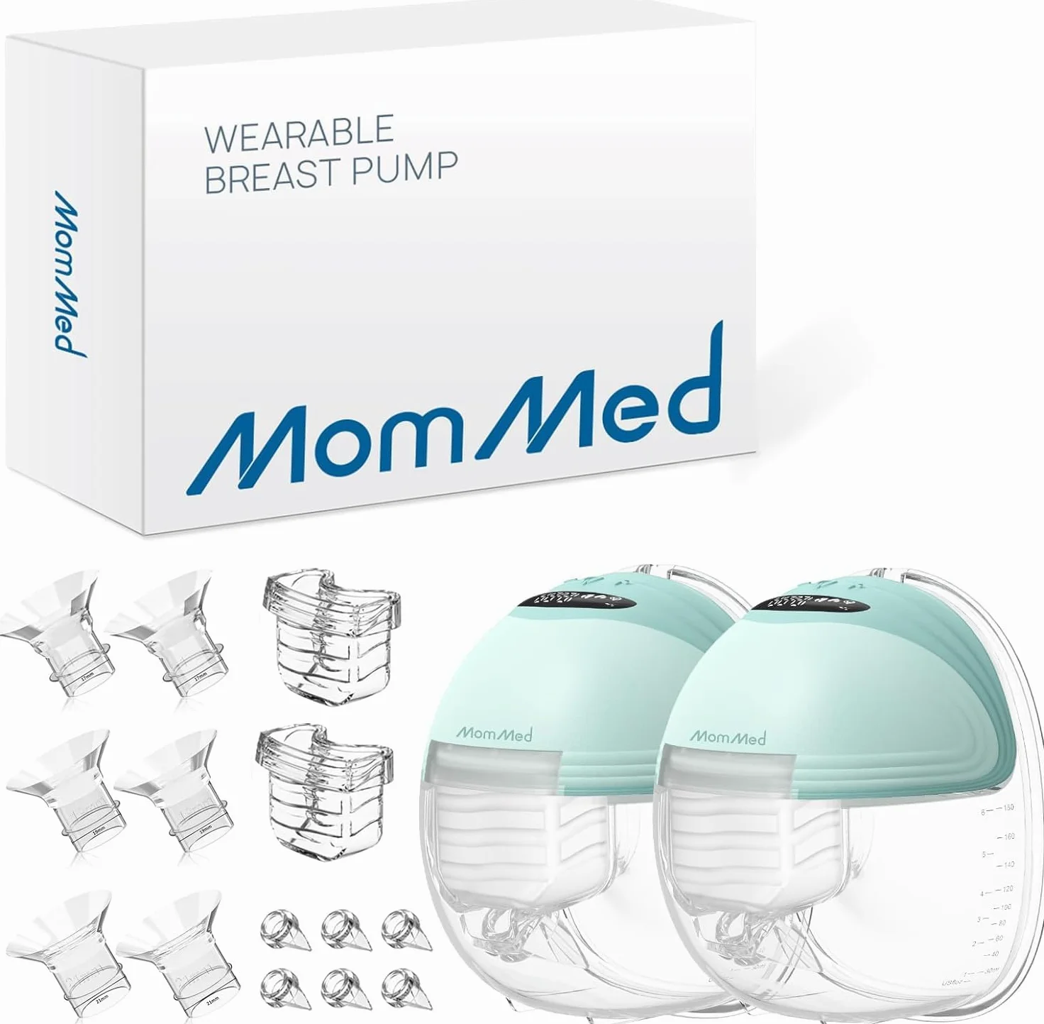 MOMMED Milchpumpen, Milchpumpe Elektrisch Tragbar mit 3 Modi und 12 Leistung, Auslaufsichere und Geräuscharme 24 mm Milchpumpe Elektrisch Doppel, inklusive 17/19/21 mm Flanscheinsätze