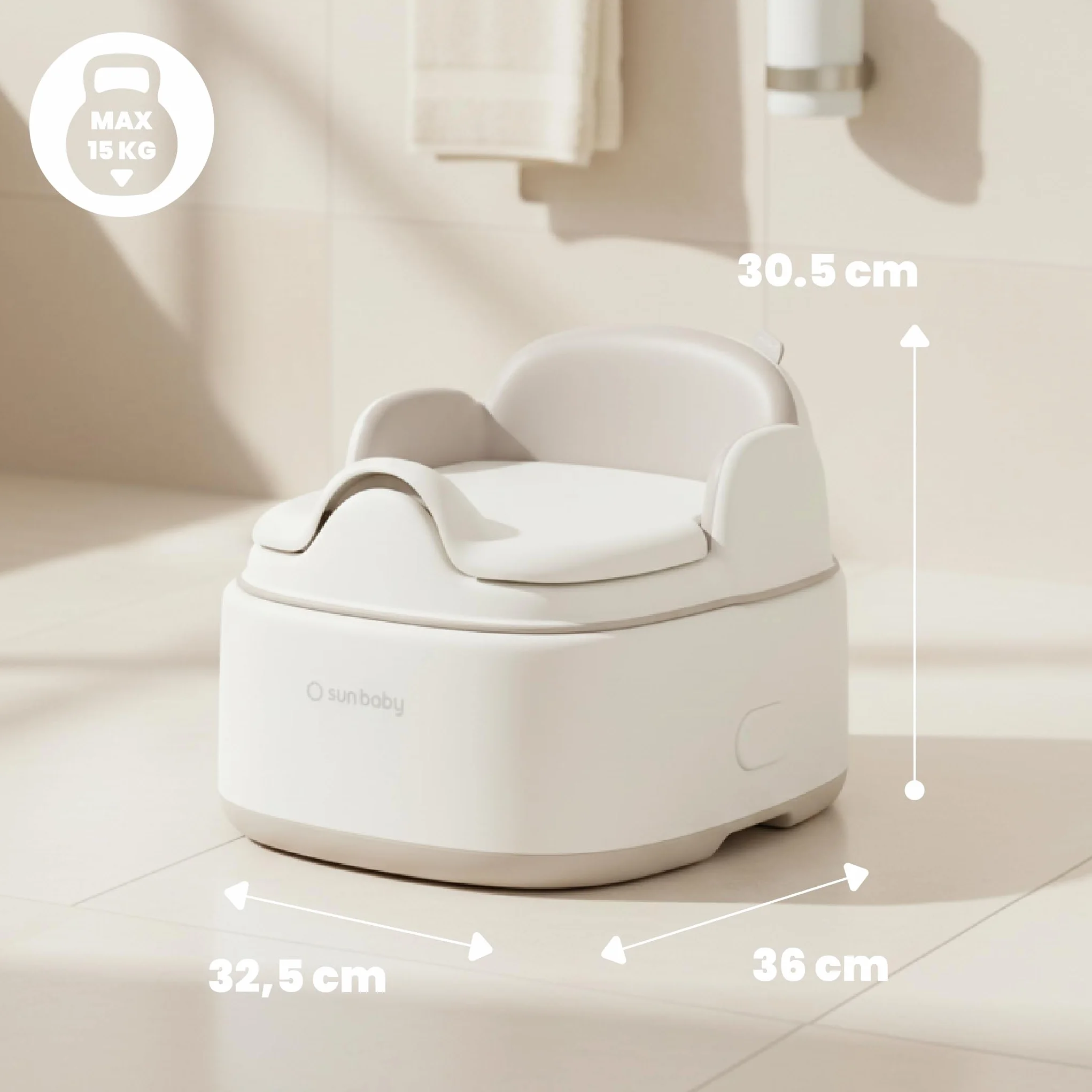 SUN BABY 3-in-1 Kids Potty 1-6 Years - White-Grey | Toilet seat, footstool, soft seat and hygienic lid