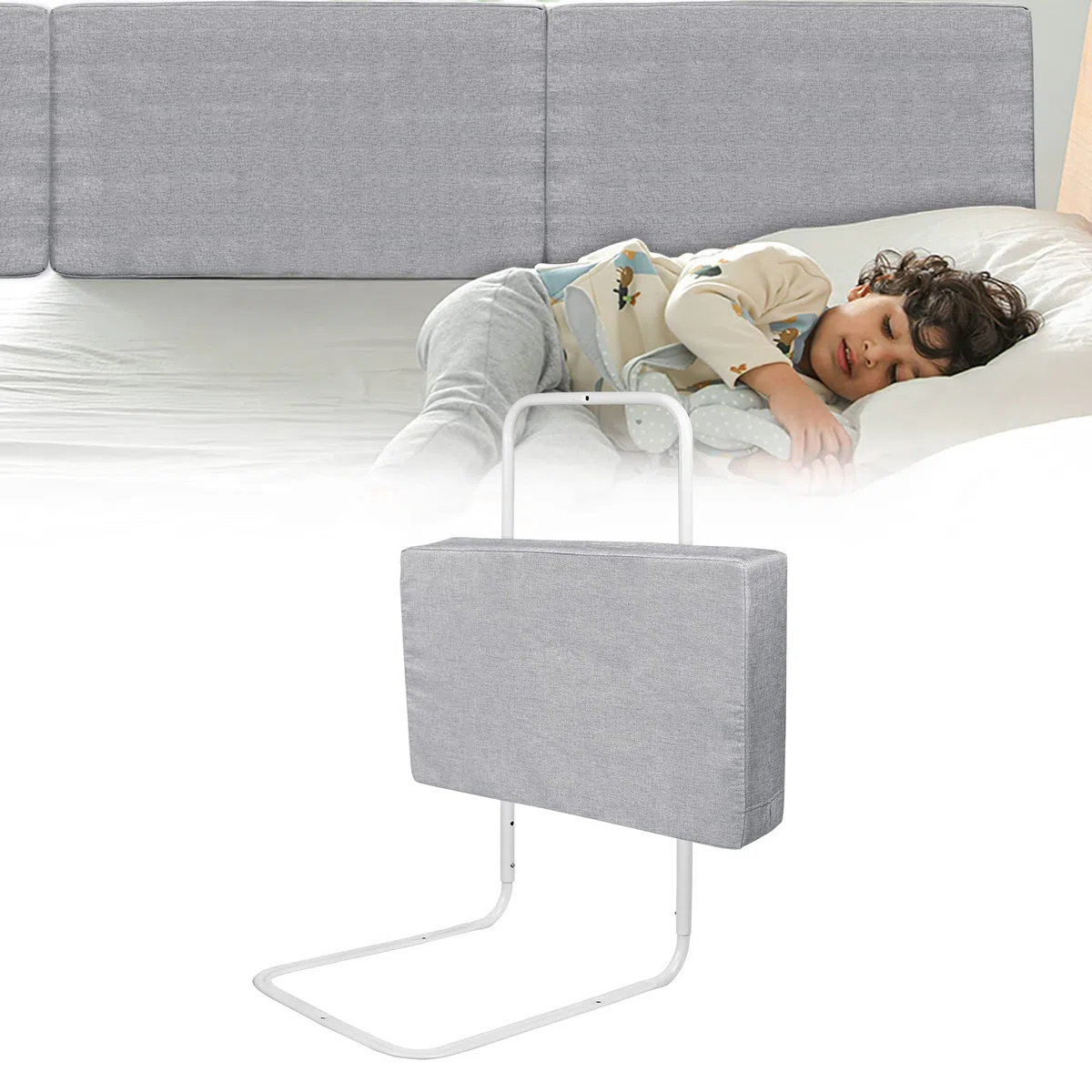 LZQ Kinderbettgitter Bettschutzgitter,Rausfallschutz Bett für Kinder 180cm,Höhenverstellbar Bettgitter für Kinderbetten,Elternbetten und Alle Matratzen Massivholzbetten(Grau)