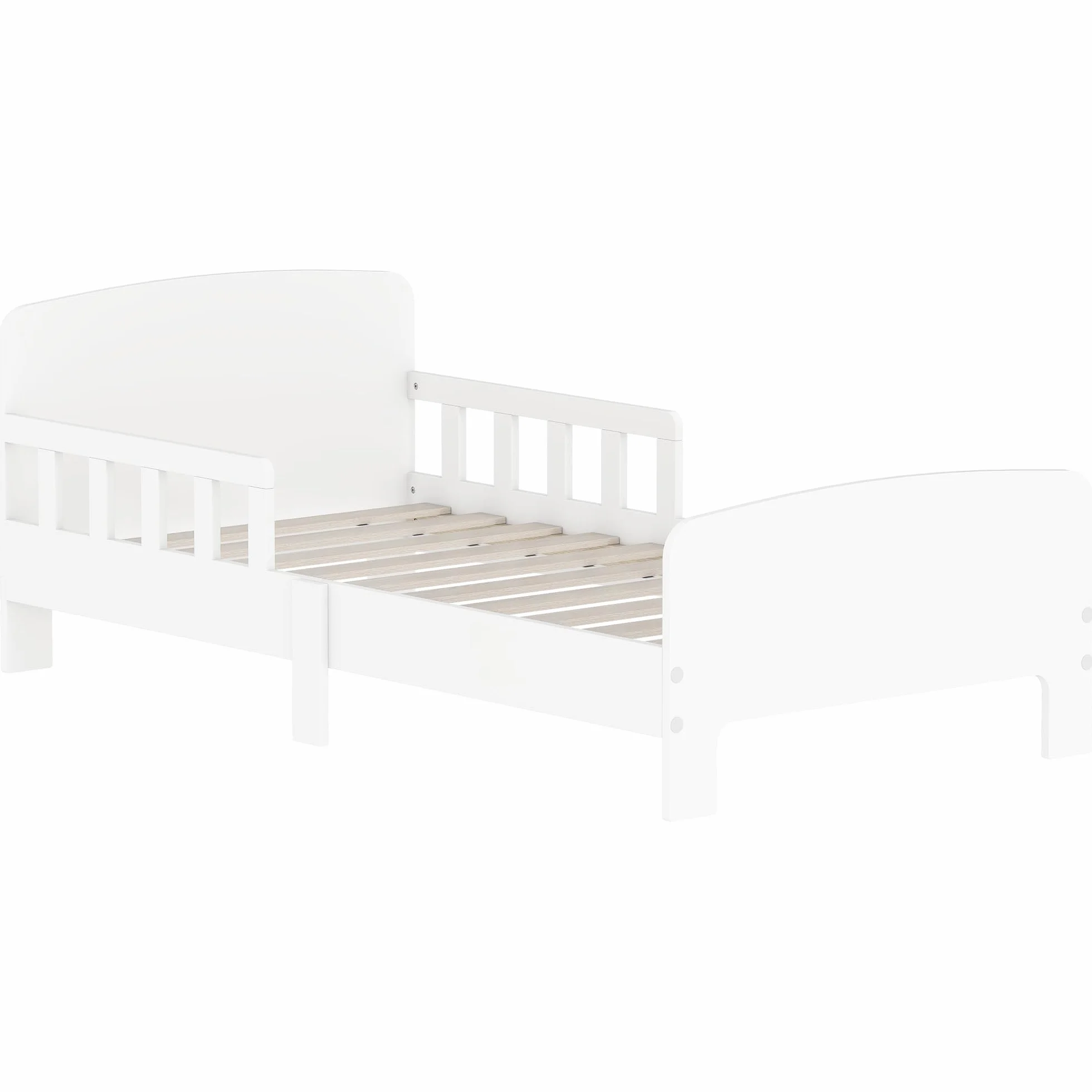 AIYAPLAY Kinderbett, Kinderbodenbett mit hohen Sicherheitsgittern, Lattenrost und stabilem Rahmen, für Mädchen und Jungen von 3 bis 8 Jahren, geeignet für Matratzen 140 x 70 cm, weiß