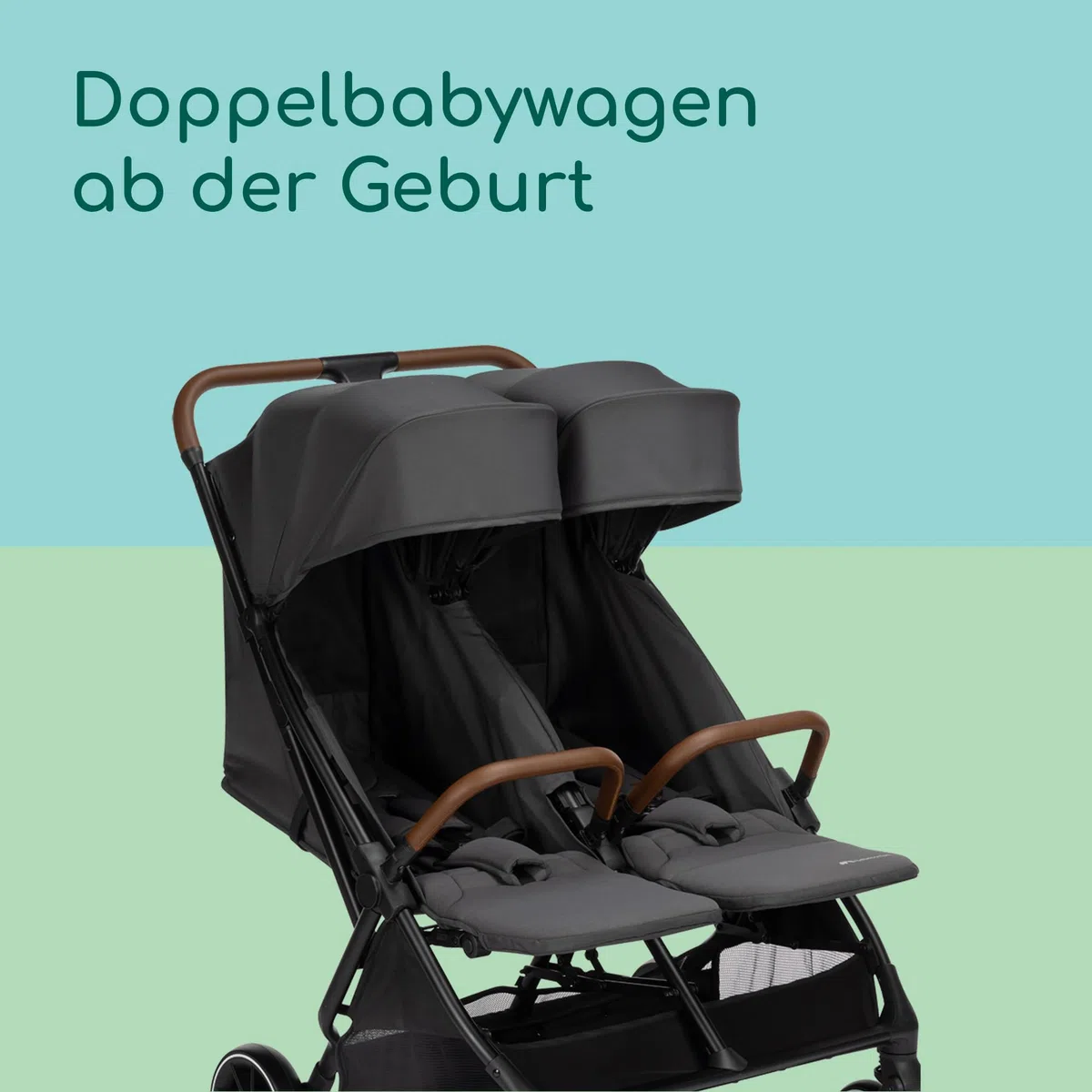 Bebeconfort Mane Duo Geschwisterwagen 0+ bis 22 kg Automatisches Klappsystem Liegeposition Drehbare Sicherheitsbügel 5-Punkt-Gurt Regenverdeck Mineral Graphite