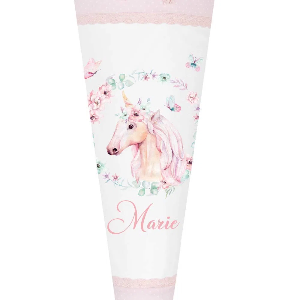 Einhorn Schultüte mit Namen aus Stoff 70cm groß