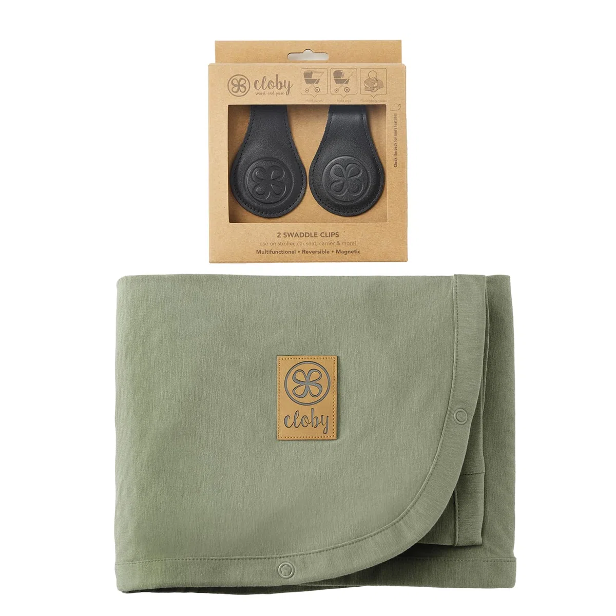 Cloby CBY-SET-OL-BLA Set UV-Schutz-Decke olive und magnetische Clips schwarz