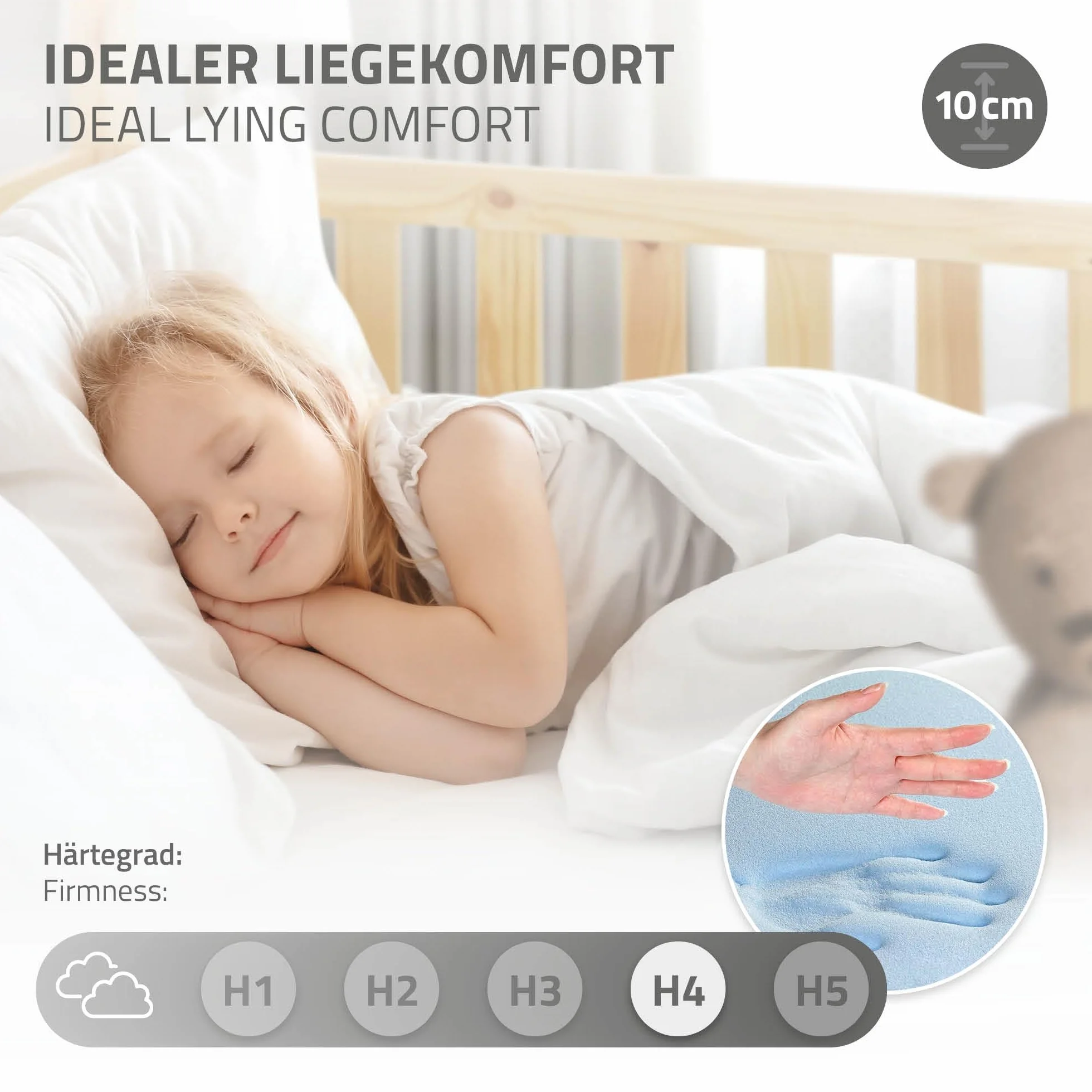 ML-Design Kindermatratze 90 x 200 x 10 cm, Schadstoffgeprüft, Öko-Tex 100 Zertifiziert, Babymatratze Juniormatratze mit Reißverschluss und waschbarem Bezug, Kaltschaummatratze für Kinderbett Babybett
