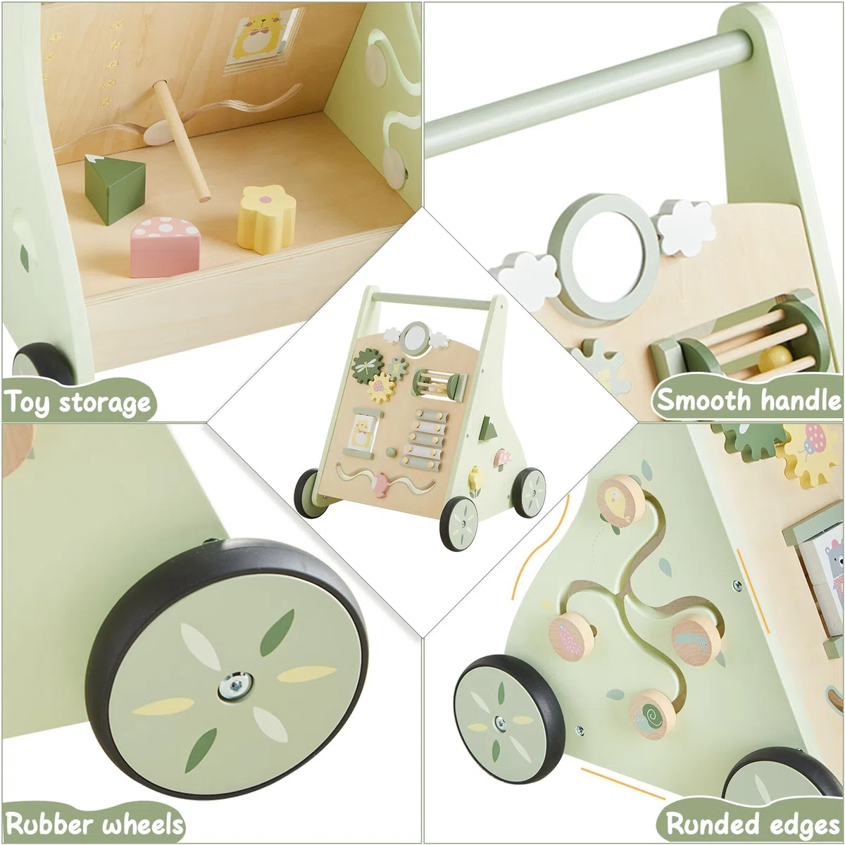 Beright - Holzwalker für Babys mit Schub- und Ziehlernaktivitäten, Aktivitätsspielzeug für Kinder, Multiaktivitätszentrum entwickelt motorische Fähigkeiten und stimuliert die