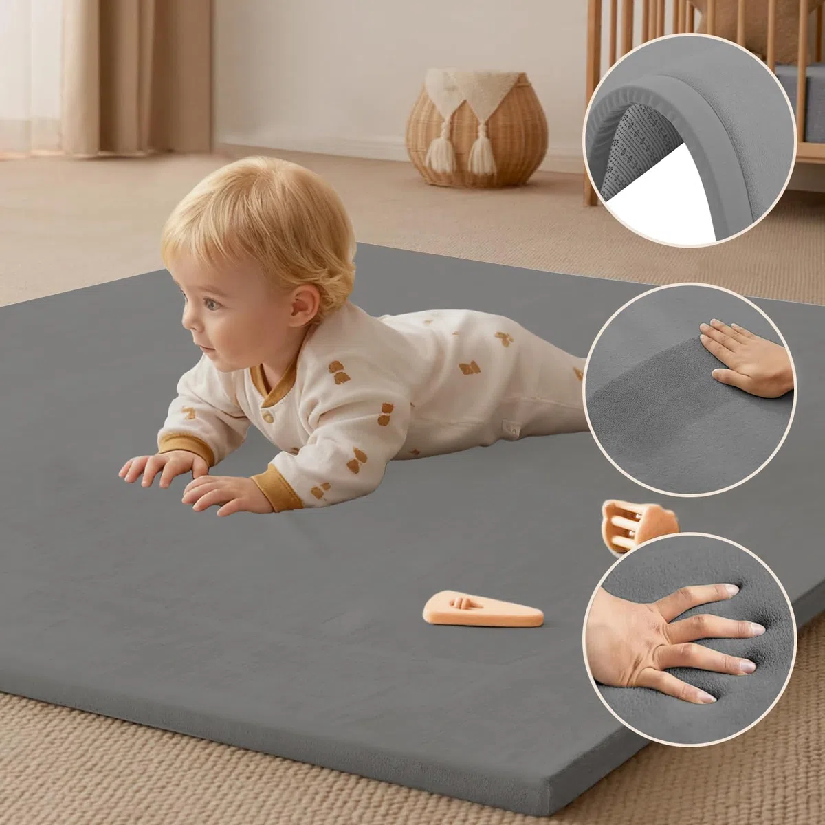 Krabbelmatte Baby 160 x 200 cm Dunkelgrau 3cm Extra Dick und Spielmatte Kinder, Spielteppich Baby Krabbelteppich für Babys Memory Foam Teppich Kinder für Kinderzimmer Tatami Matte