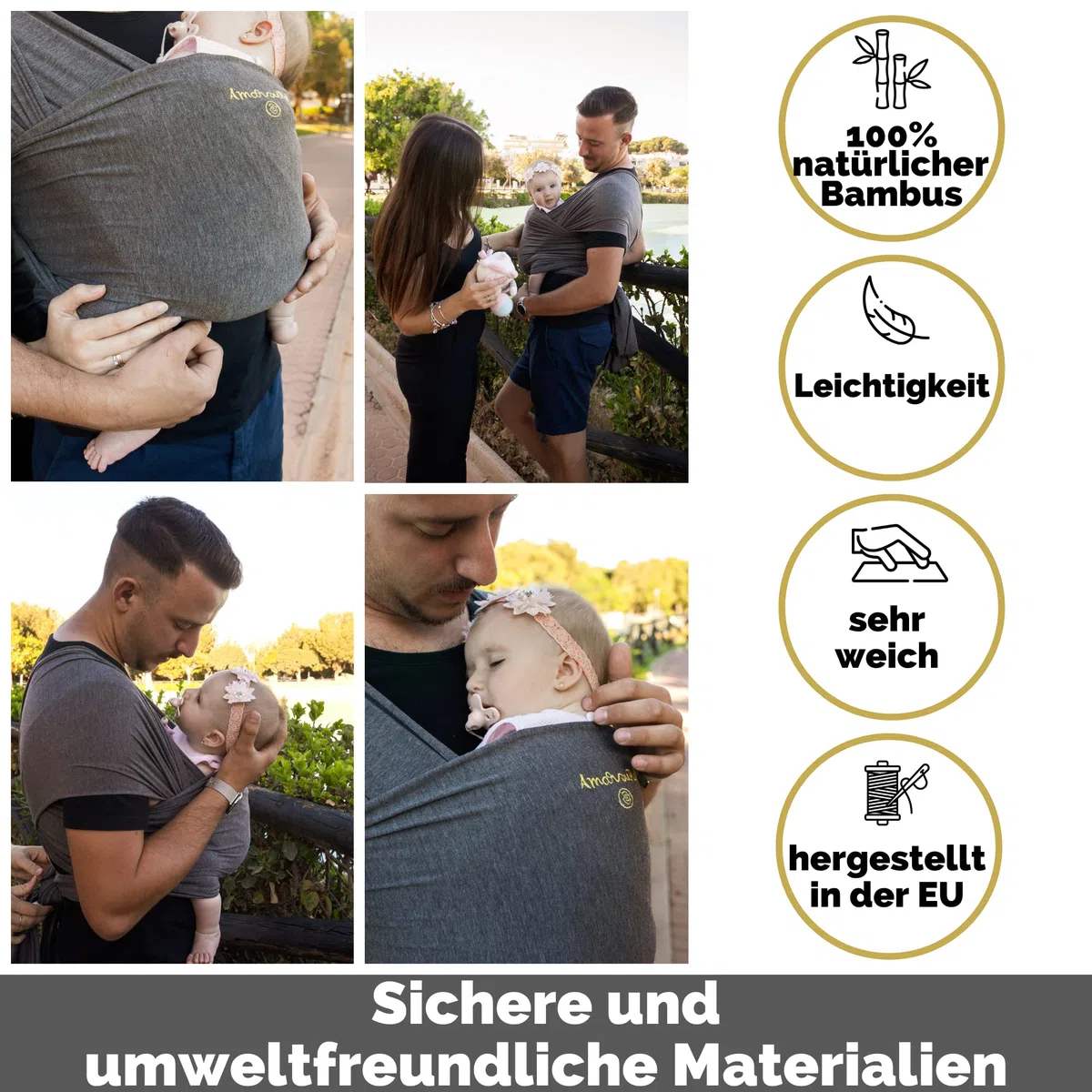 Amarsupiel | Amarsupiel BAMBOO Babytragetuch | Einfach zu bedienende elastische Babytrage | OEKOTEX Bambuszertifikat | Made in Germany