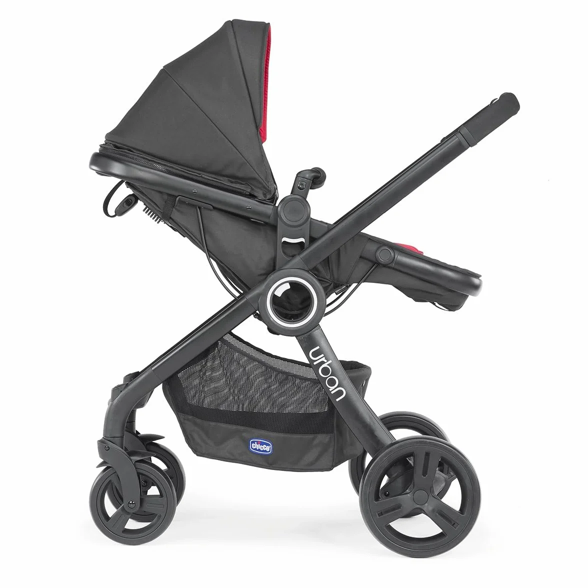 Chicco 06079418950000 Urban Plus Gestell mit Halbfester Babyschale inklusiv Regenschutz, Frontbügel, Verkleidung für Die Kinderwagenversion