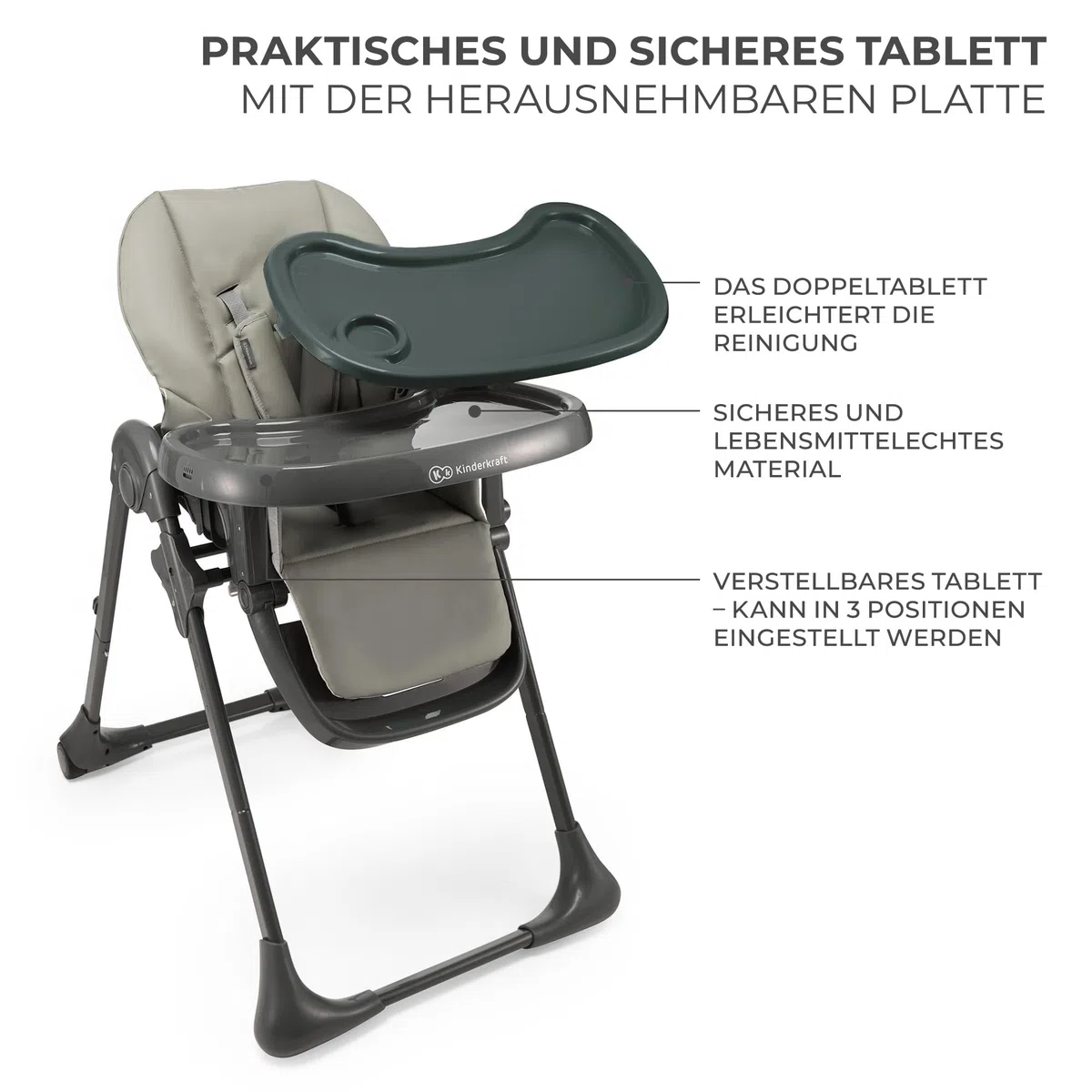 Kinderkraft TUMMIE Hochstuhl 2 in 1, Kinderhochstuhl, Babystuhl, Kombihochstuhl, Grau