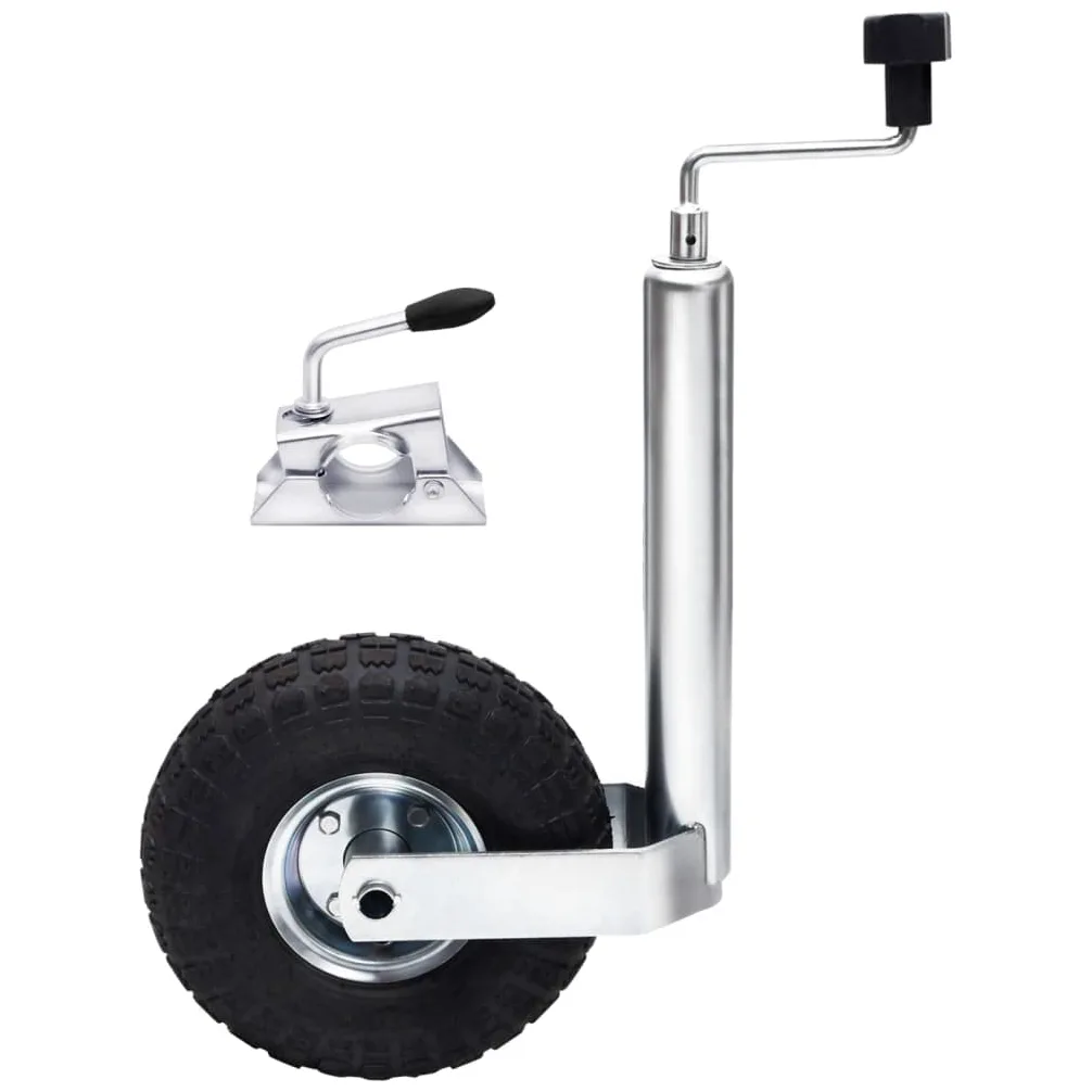 Stützrad für Anhänger 48 mm mit Klemme aus verzinktem Stahl, höhenverstellbar von 59 bis 82 cm, aufblasbares Gummirad für einfaches Verschieben, inklusive Montageanleitung