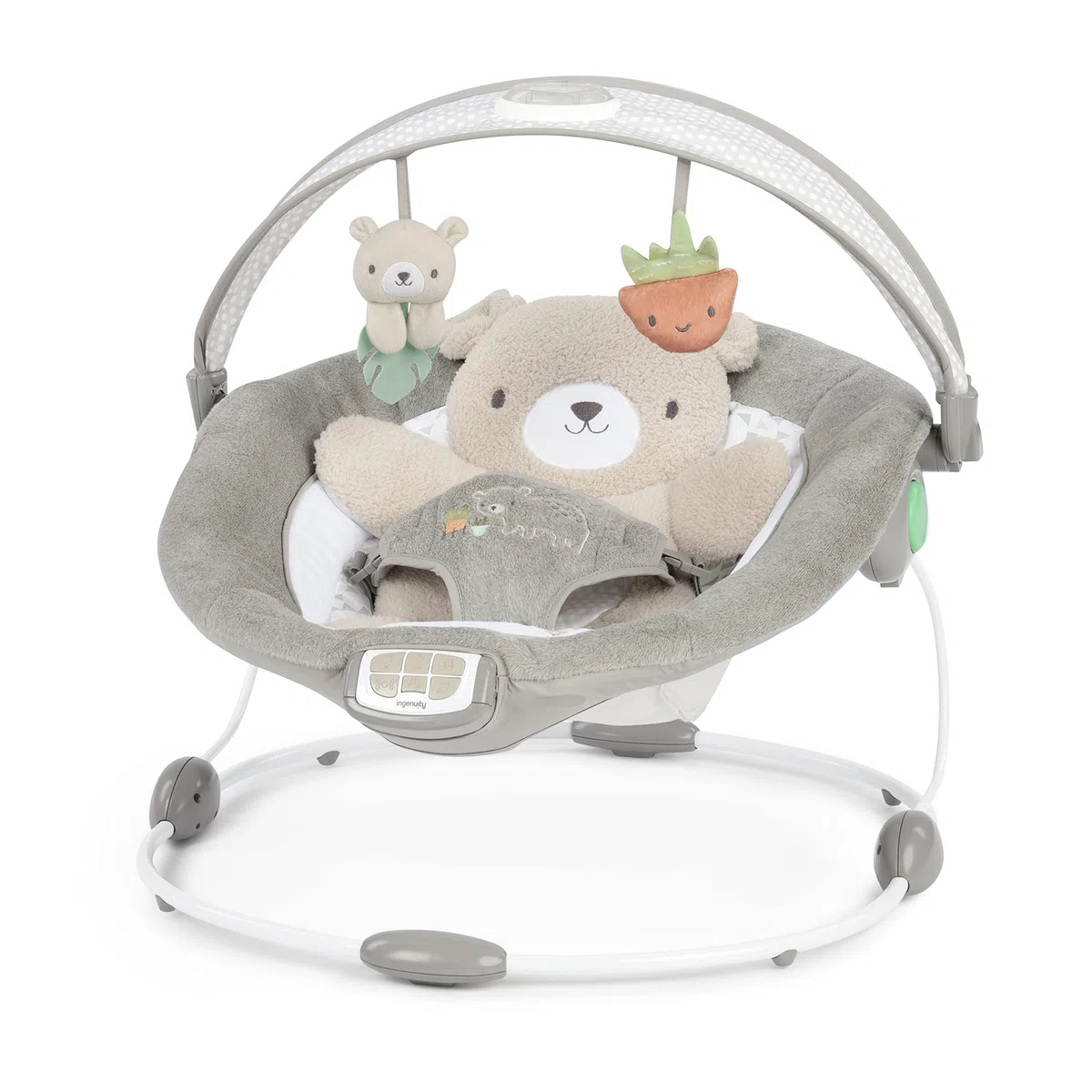 Ingenuity, InLighten Babywippe Babyschaukel mit Lichtern, Nate Bunny, Spielzeugleiste, Vibrationen, Geräuschen, Tummy Time Kissenmatte, bis zu 20 lbs, Neugeborenes+