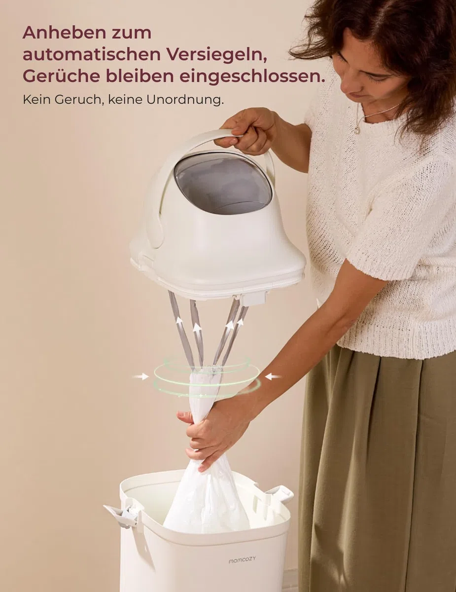 Momcozy Windeleimer mit 3-fach-Verschlusssystem zur Reduzierung von Gerüchen, windeleimer geruchsdicht breite Öffnung, ergonomische Höhe, großes Fassungsvermögen mit Sichtfenster, diaper bin