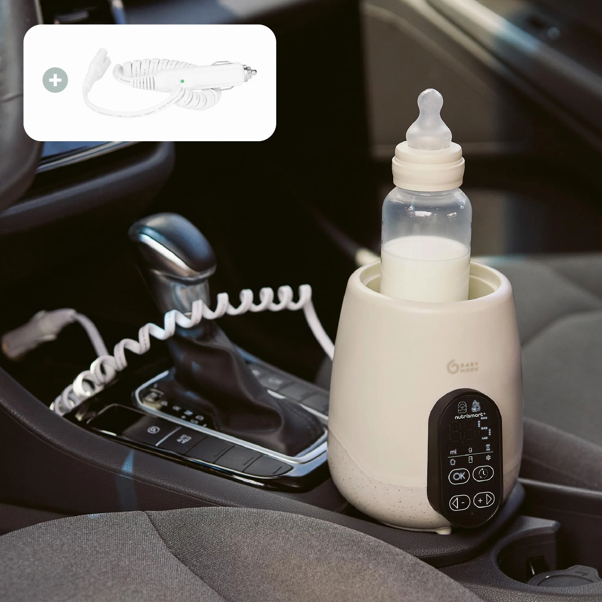 Babymoov Flaschenwärmer Baby NutriSmart+ - Tragbar, Programmierbar, für Zuhause & im Auto mit Adapter, Warmhaltefunktion für 1 Stunde, Sterilisator, ideal für Muttermilch, Babynahrung & Fläschen