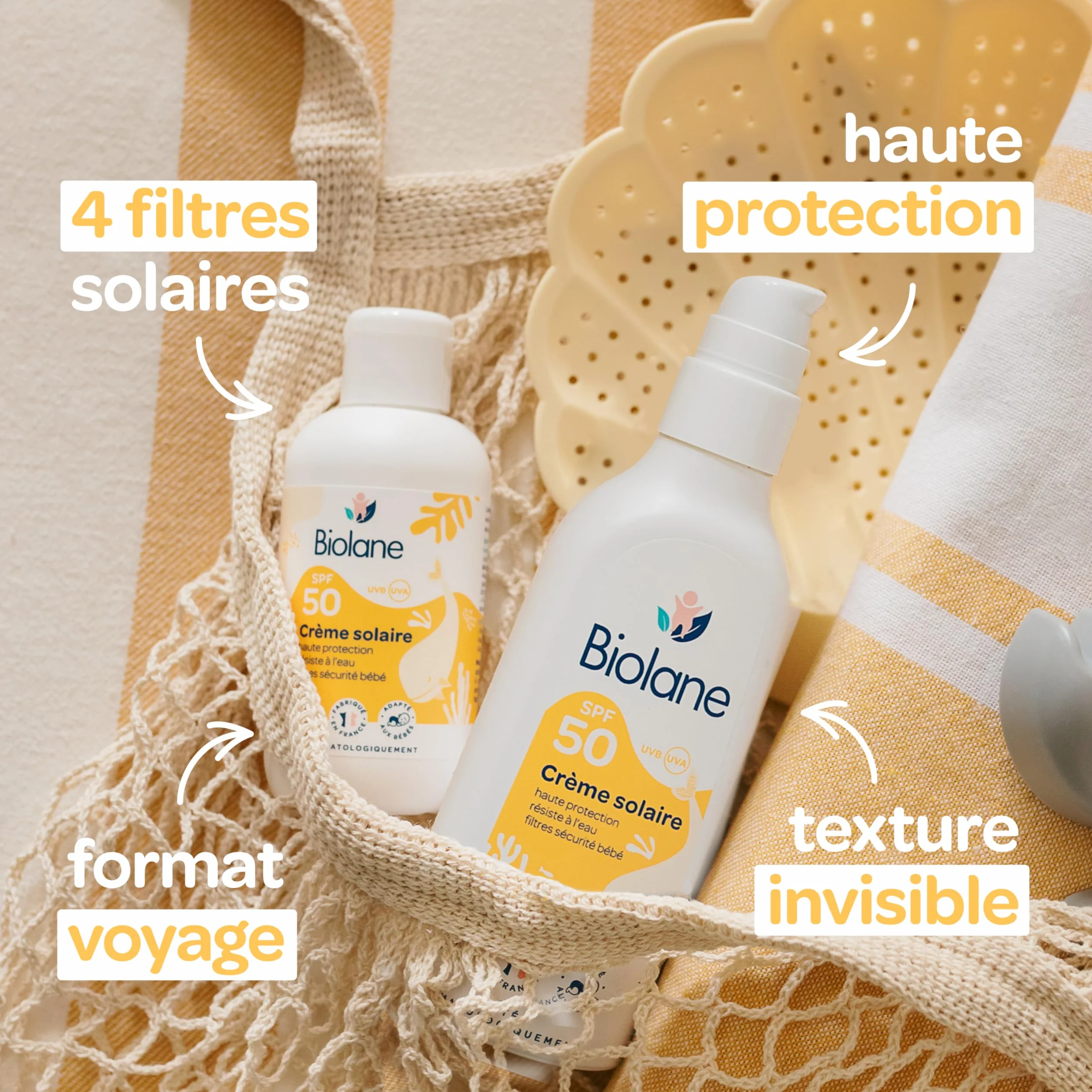 BIOLANE - Baby-Sonnencreme SPF 50 – 200 ml – hoher Schutz gegen UVA und UVB – für empfindliche Haut – wasserfest – Sonnenschutz für Babys – hergestellt in Frankreich