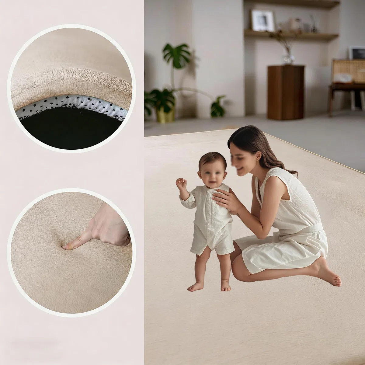 Krabbelmatte Baby, 3cm Dicke Schaumstoff Spielmatte, Rutschfester Unterseite Tatami Matte, Pflegeleichte Krabbeldecke Baby mit Rutschfester Unterseite 150 x 150 cm Hellbraun