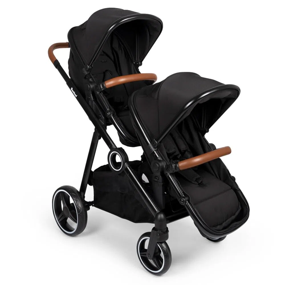 Baninni Luiz Geschwister Kinderwagen Zwillingswagen Sitz Umbaubar in Babywanne für Neugeborene, Schwarz