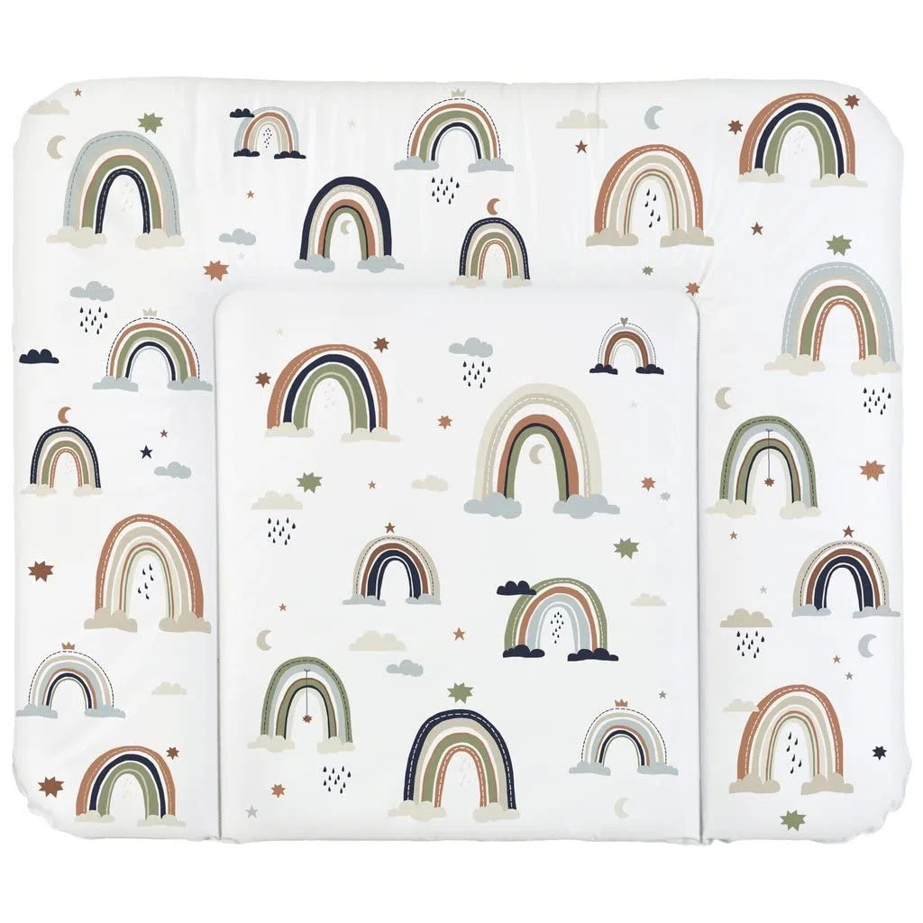 Rotho Babydesign Wickelauflage Breit (85 x 72 cm) - wickelauflage - wickeltischauflage - abwaschbar - wickelmatte - wasserdicht - Motiv Boho Rainbow