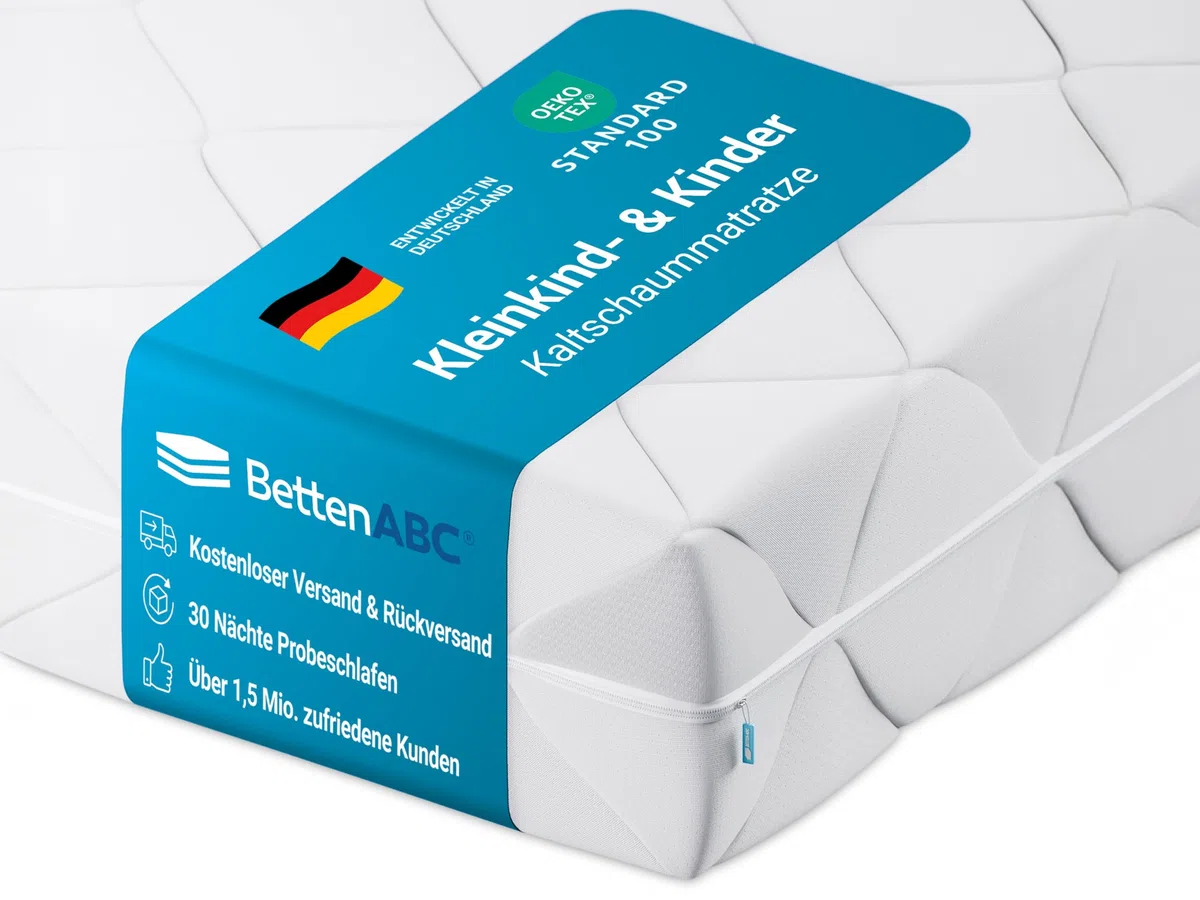 BettenABC - Matratze für Babys & Kleinkinder - 60x120 cm - Spezieller Härtegrad & Oeko-TEX-Zertifiziert - Optimale Hygiene Dank abnehmbarem & waschbarem Polyester-Bezug - Lieferung per Paket