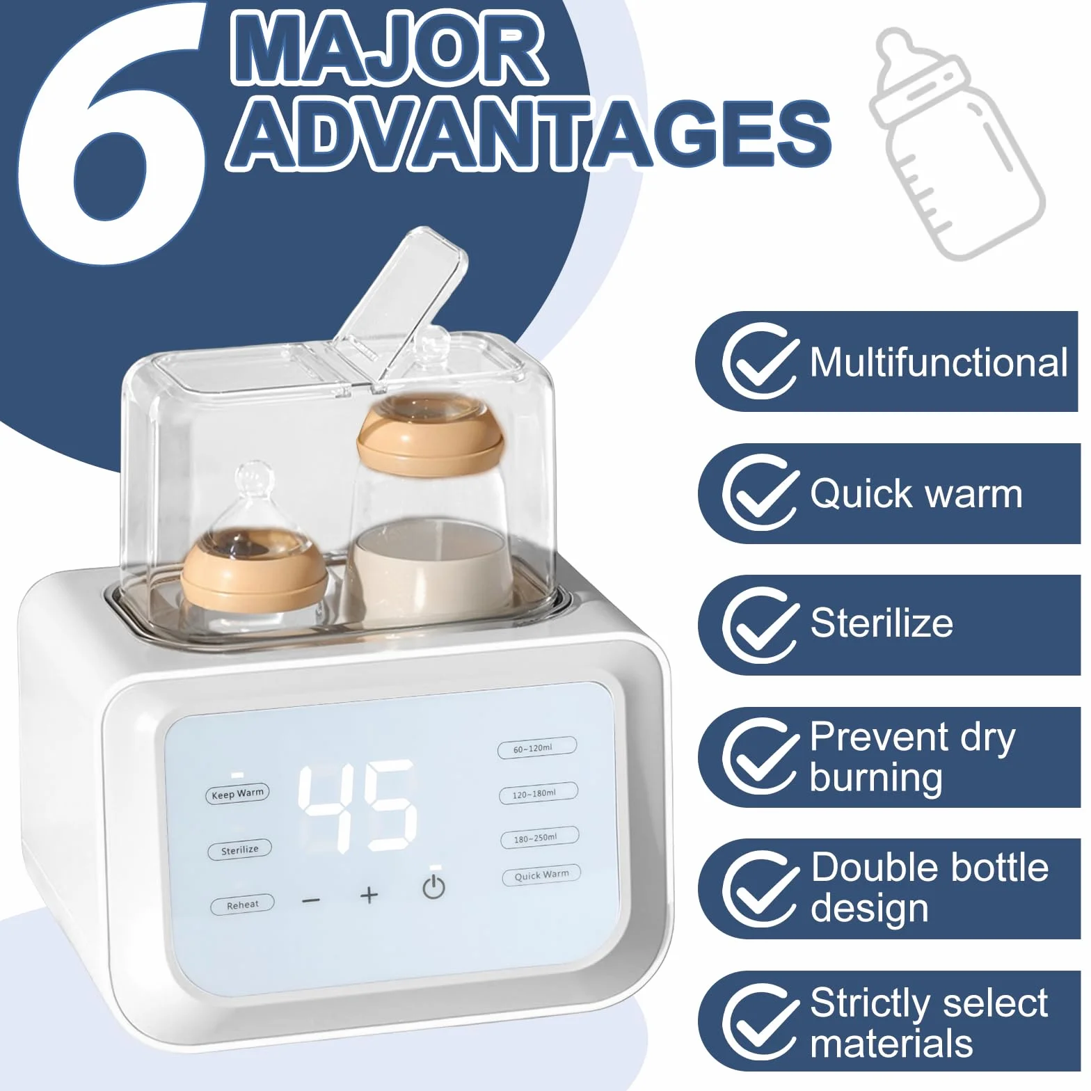 Flaschenwärmer Baby, Sterilisator für babyflaschen 8-in-1, Bottle Warmer Milchwärmer, Fast Babynahrungsheizung & Abtauung, Fläschchenwärmer BPA-freier, Babykostwärmer mit LCD-Display